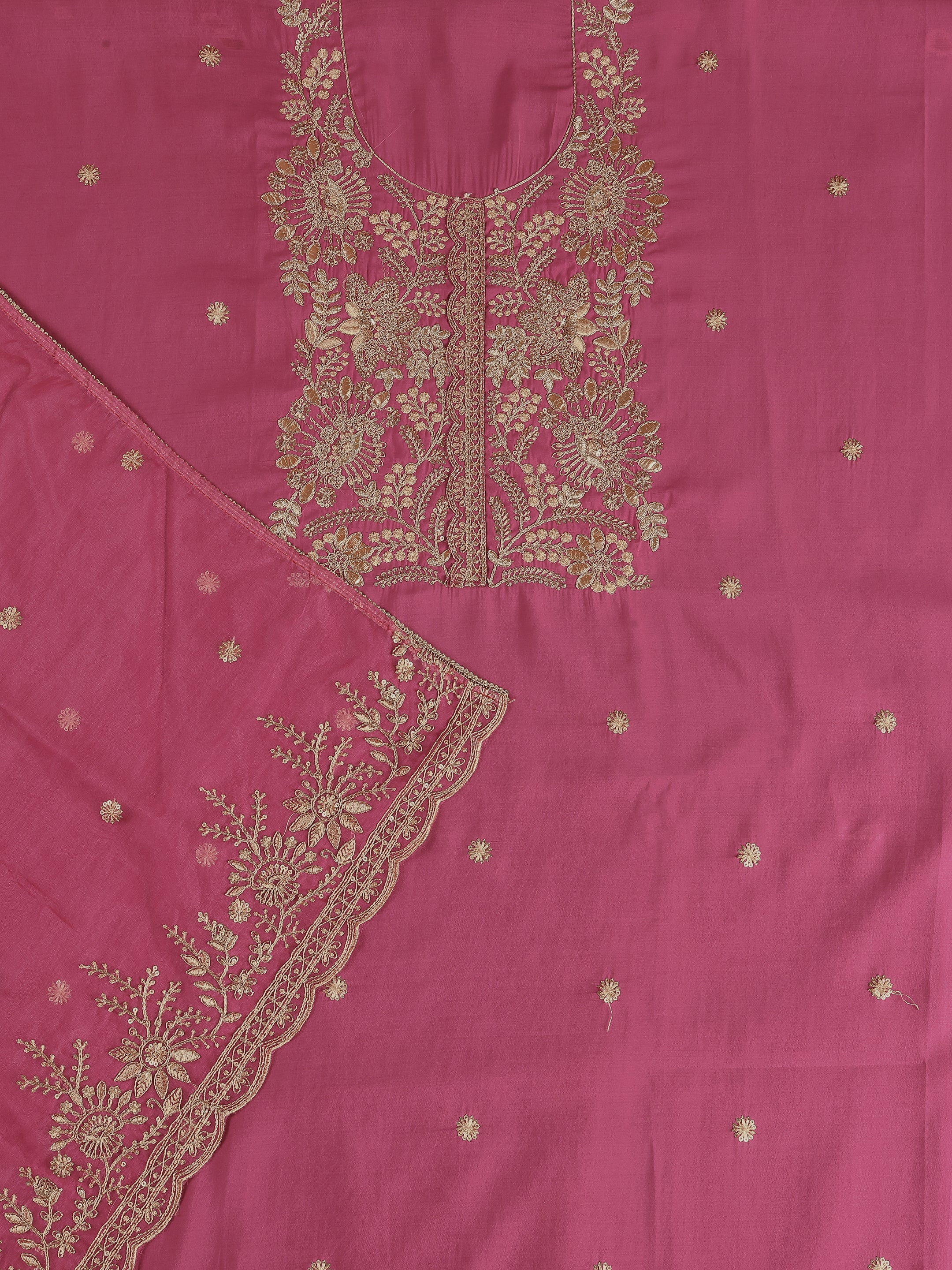 Pink Embroidered Silk Blend Unstitched Suit Set