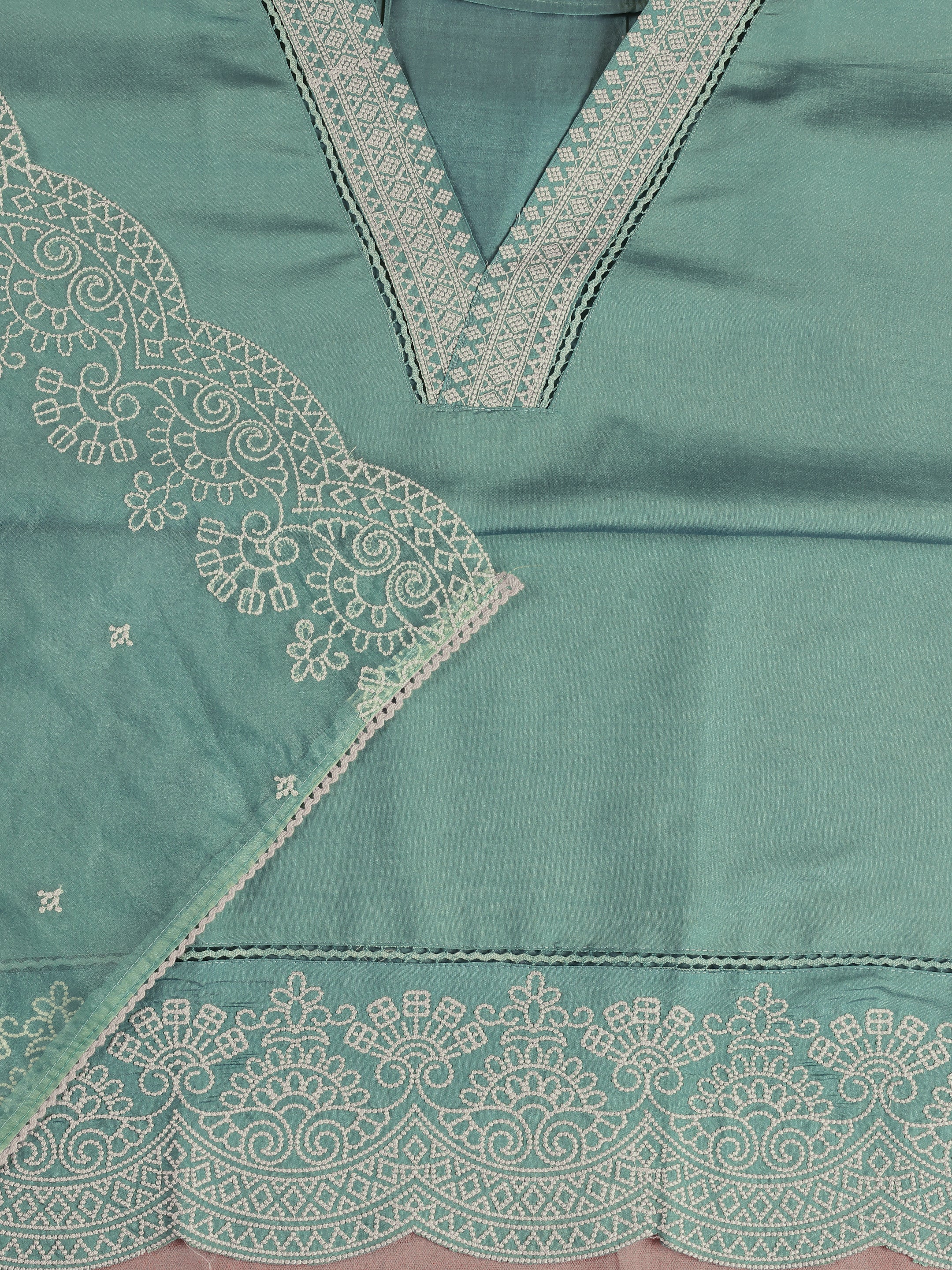 Green Embroidered Silk Blend Unstitched Suit Set