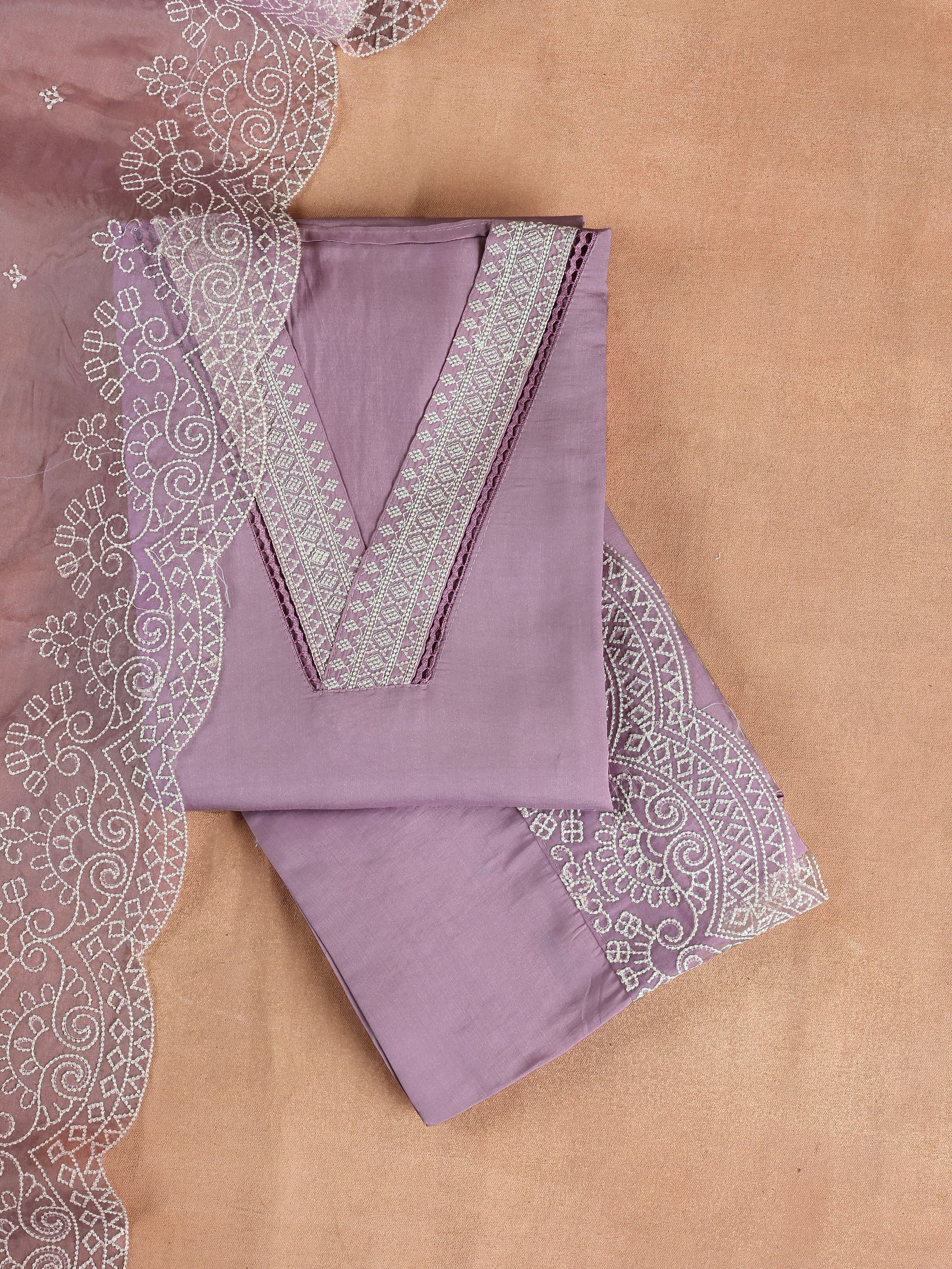 Purple Embroidered Silk Blend Unstitched Suit Set