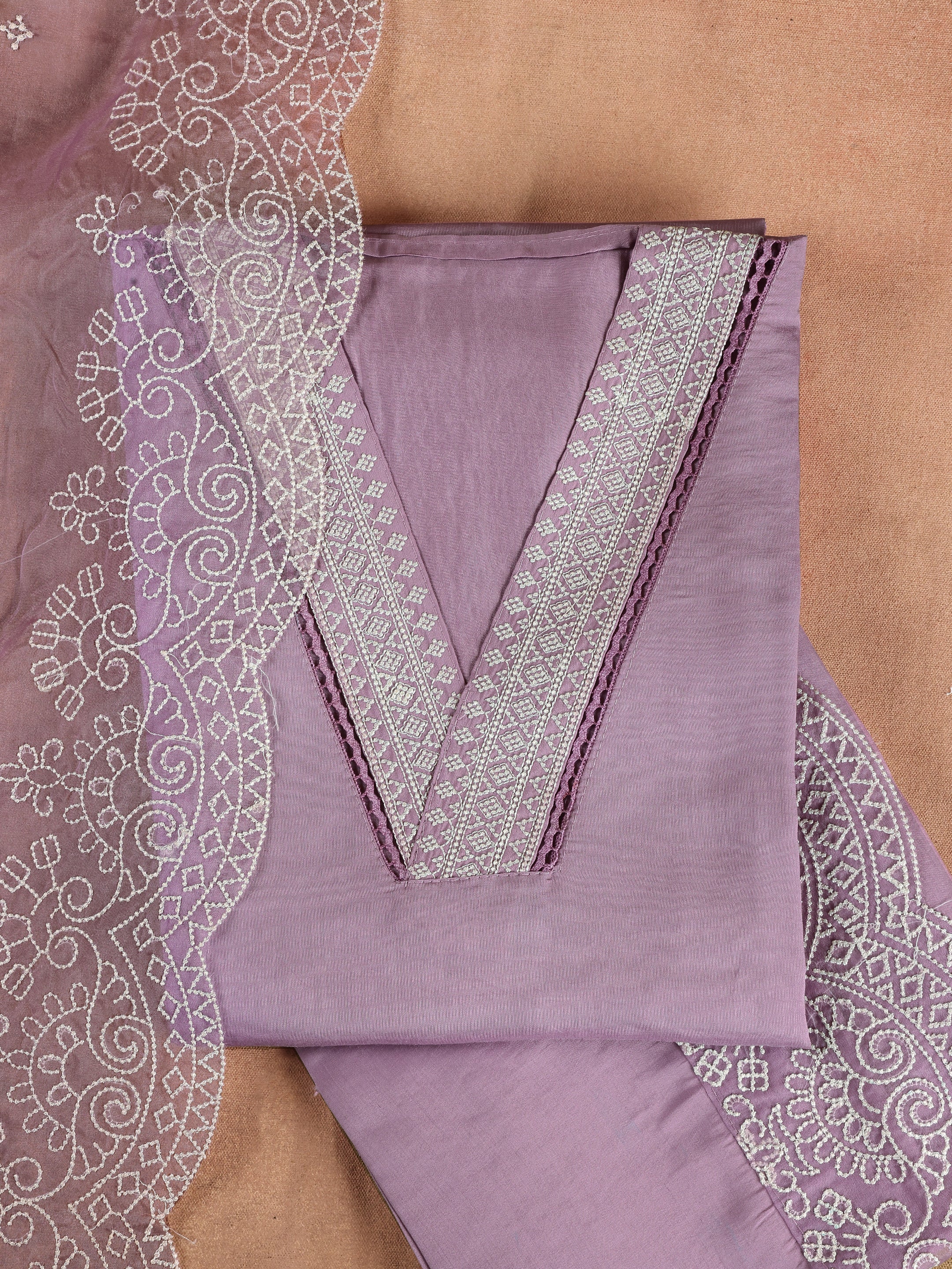 Purple Embroidered Silk Blend Unstitched Suit Set