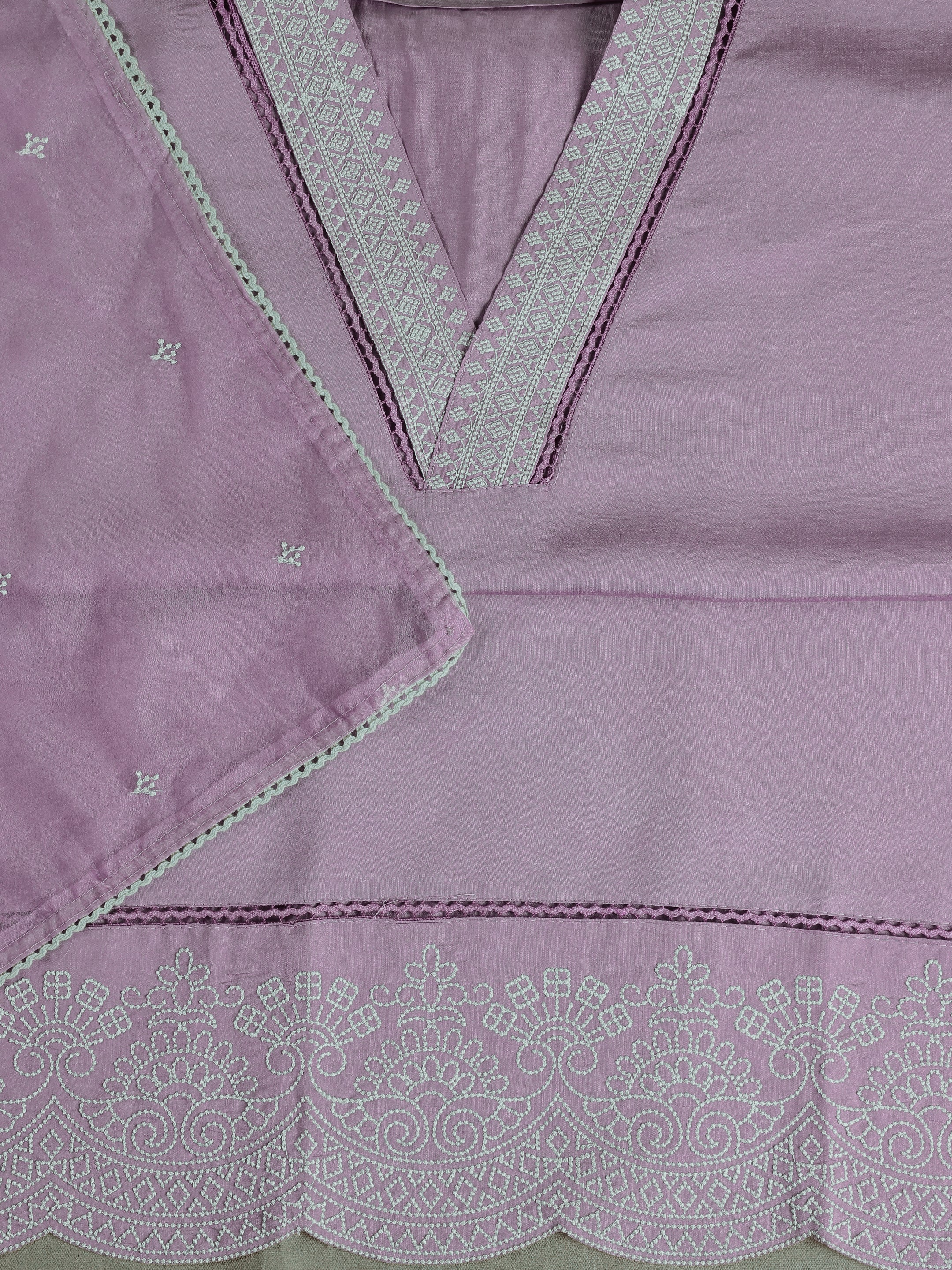 Purple Embroidered Silk Blend Unstitched Suit Set