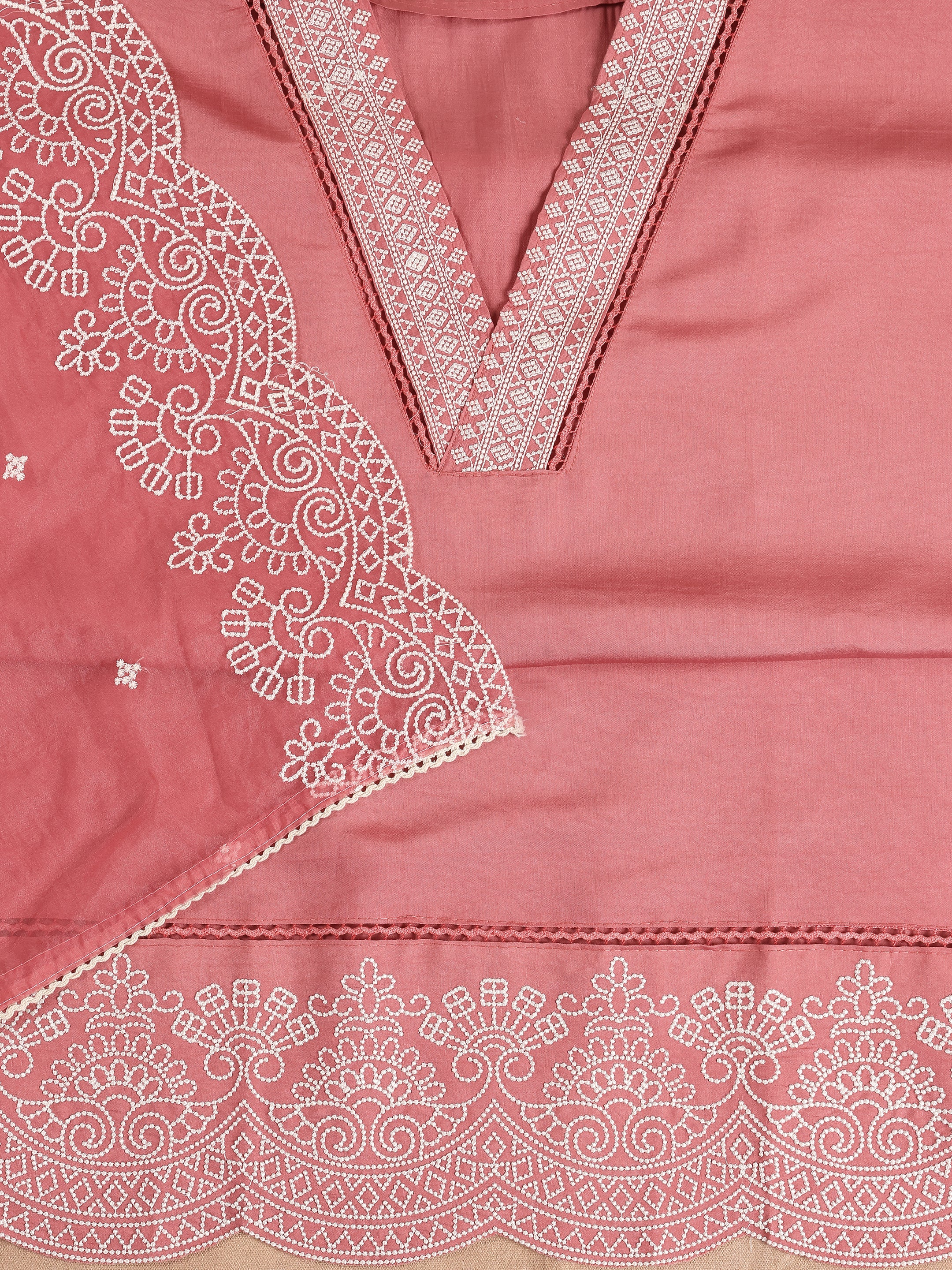 Coral Embroidered Silk Blend Unstitched Suit Set