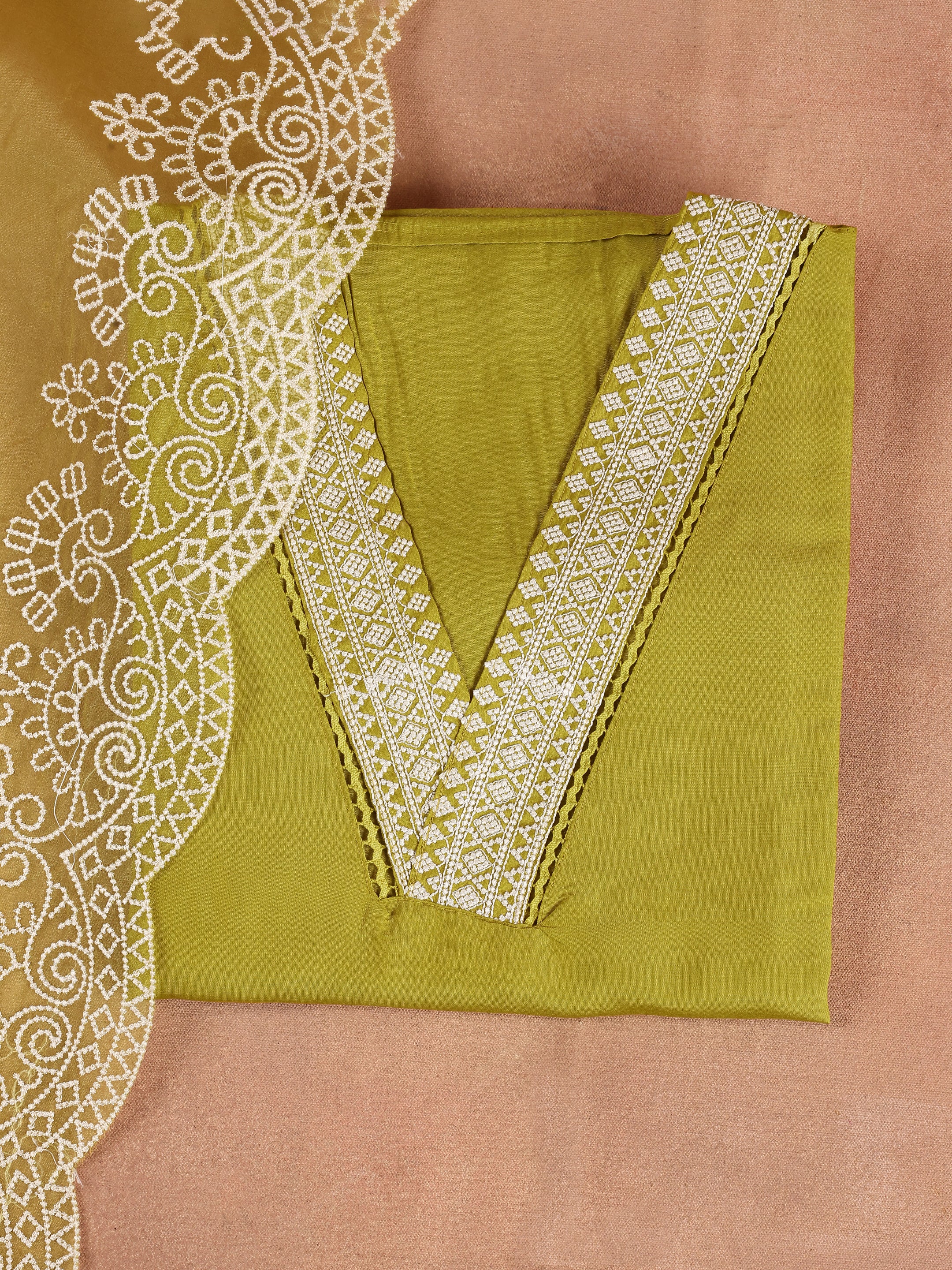 Green Embroidered Silk Blend Unstitched Suit Set