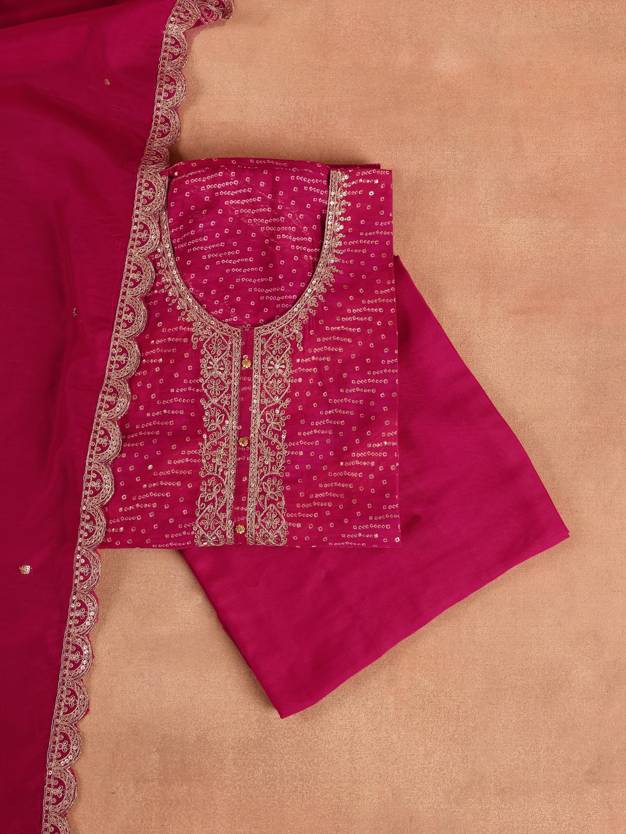 Pink Embroidered Silk Blend Unstitched Suit Set