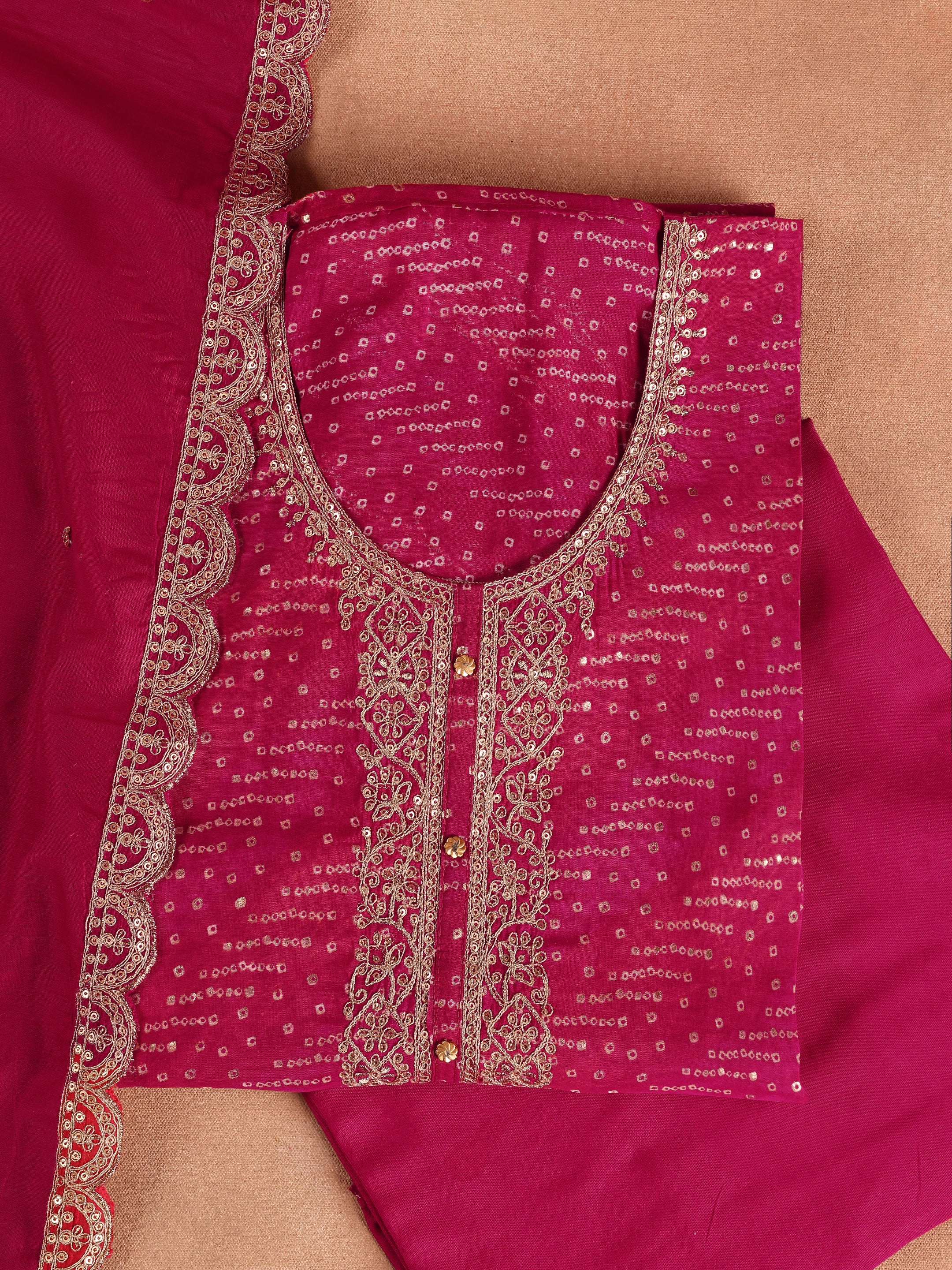 Pink Embroidered Silk Blend Unstitched Suit Set