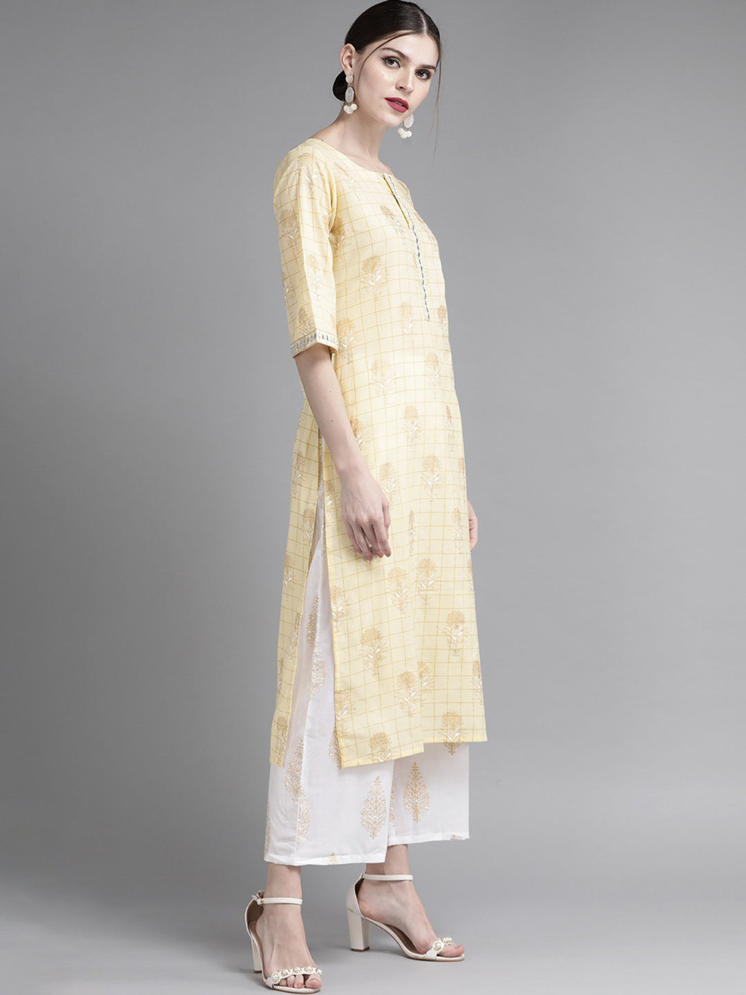 Pastel Yellow Printed Cotton Suit Set