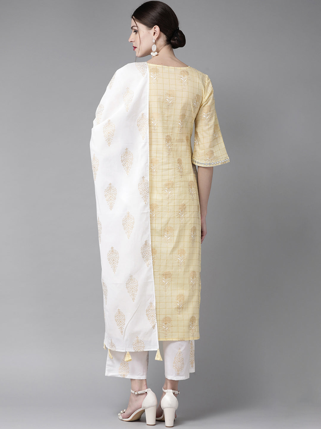 Pastel Yellow Printed Cotton Suit Set