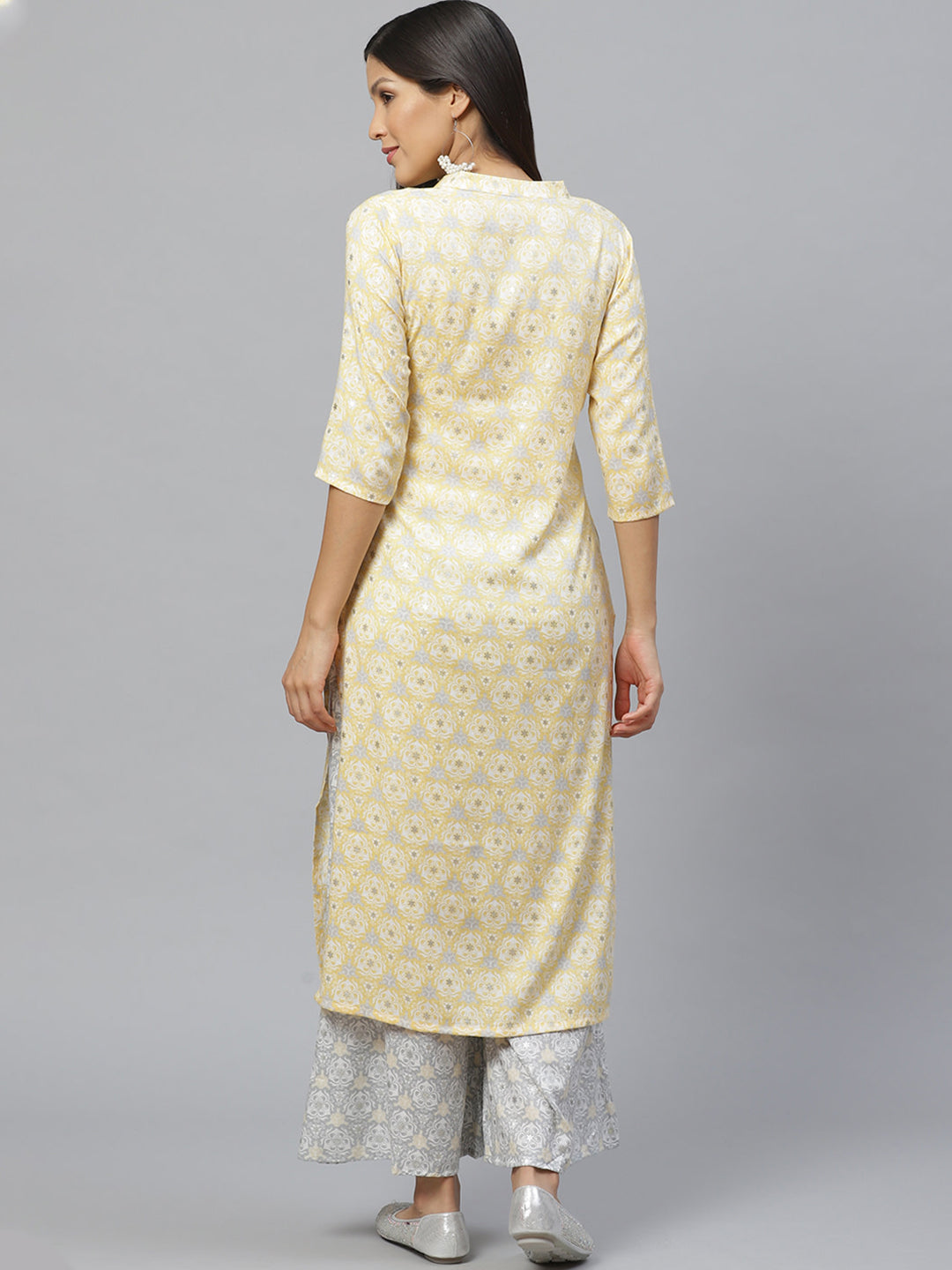 Yellow Printed Rayon Kurta Set