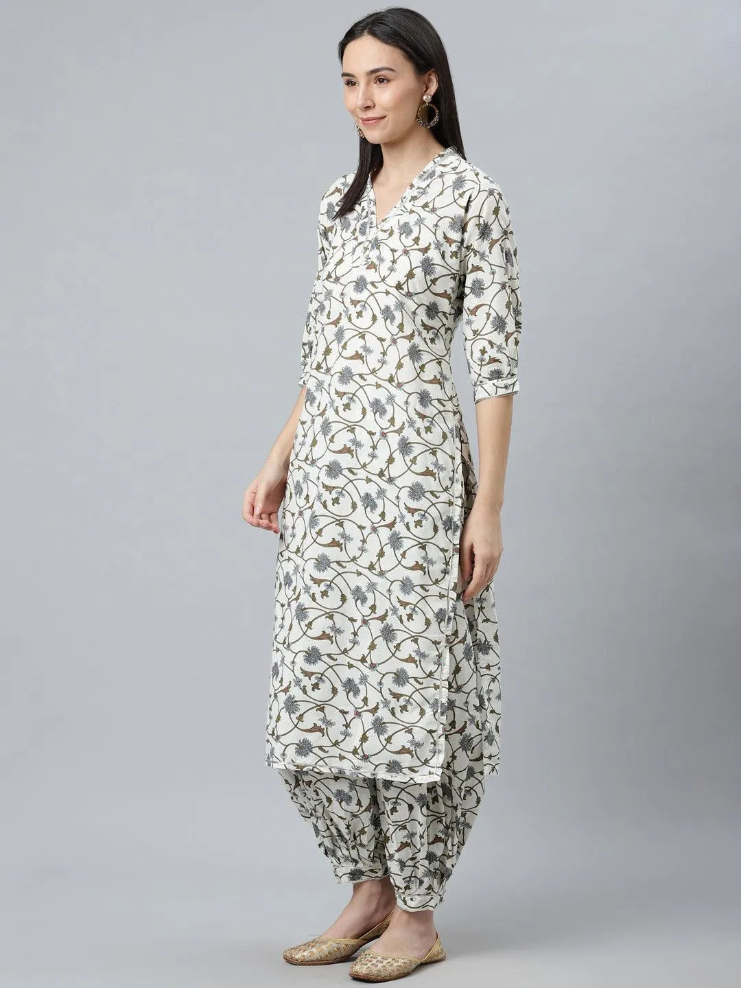 White Printed Cotton Suit Set - ShopLibas