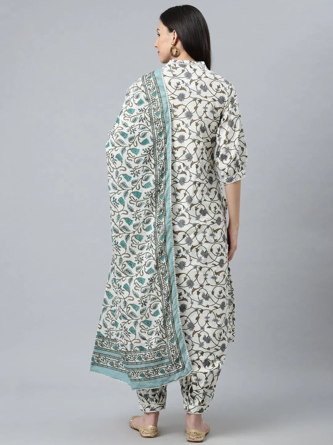 White Printed Cotton Suit Set - ShopLibas