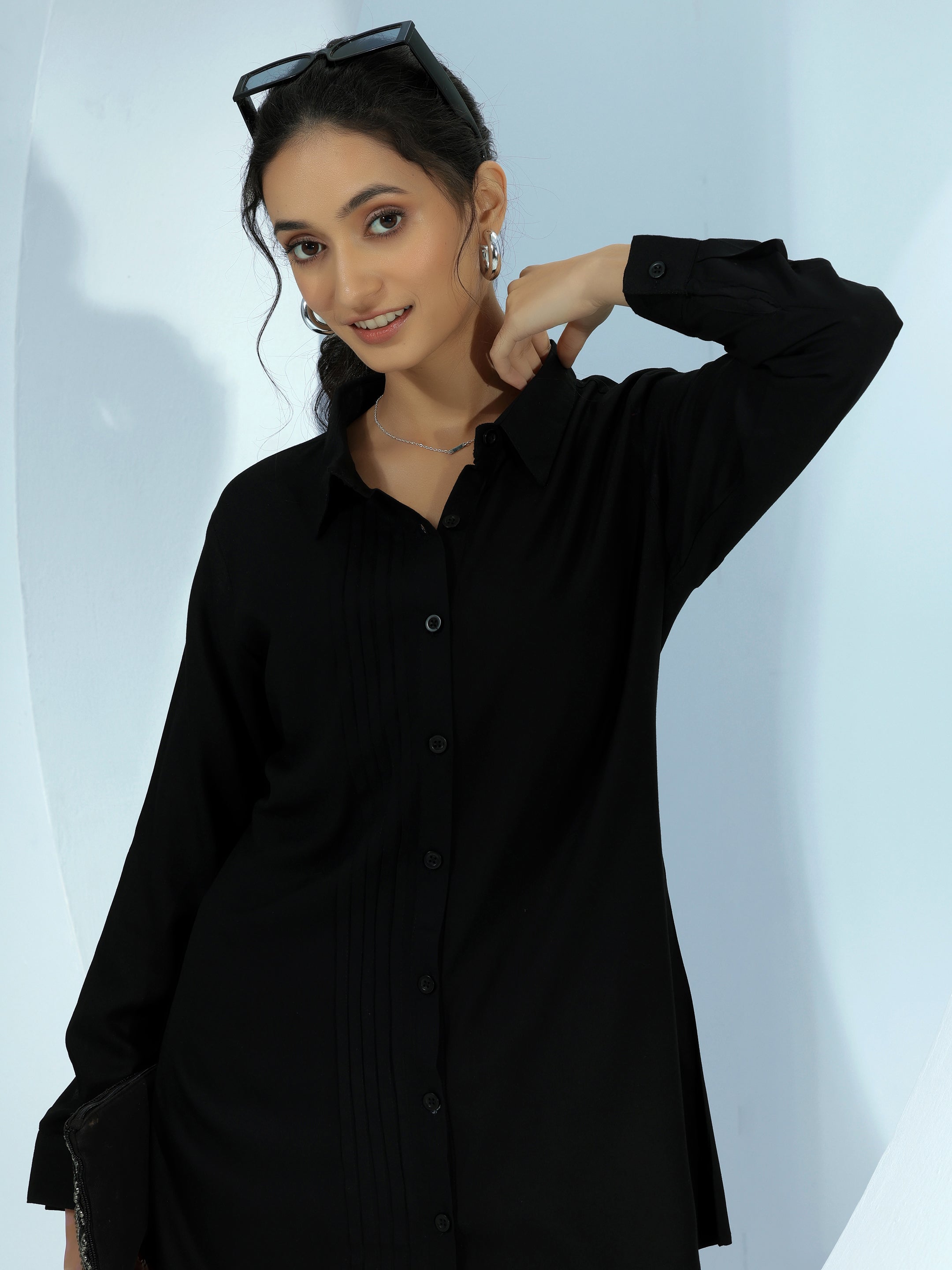 Black Solid Rayon Straight Tunic