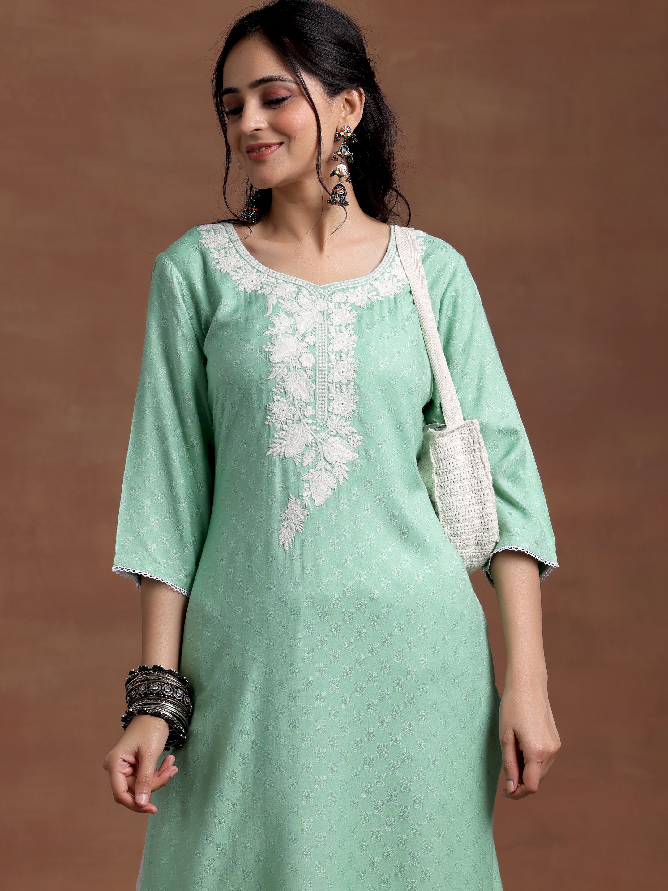 Green Yoke Design Rayon Straight Kurta