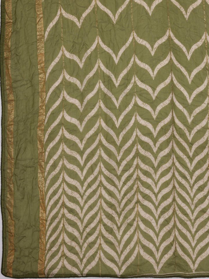 Green Printed Poly Georgette Saree With Unstitched Blouse Piece - Libas