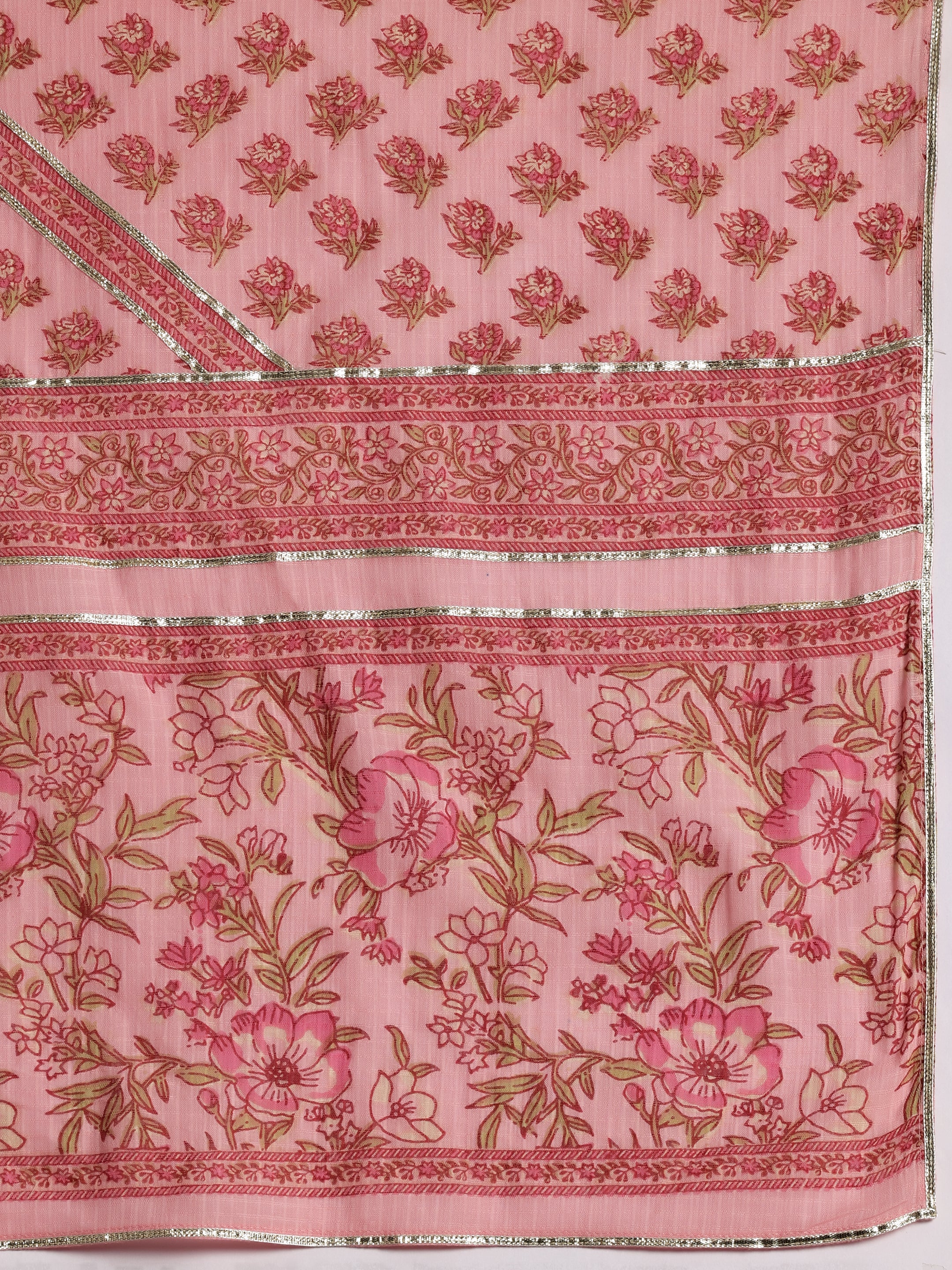 Mariyam Pink Printed Cotton A-Line Kurta With Palazzos & Dupatta