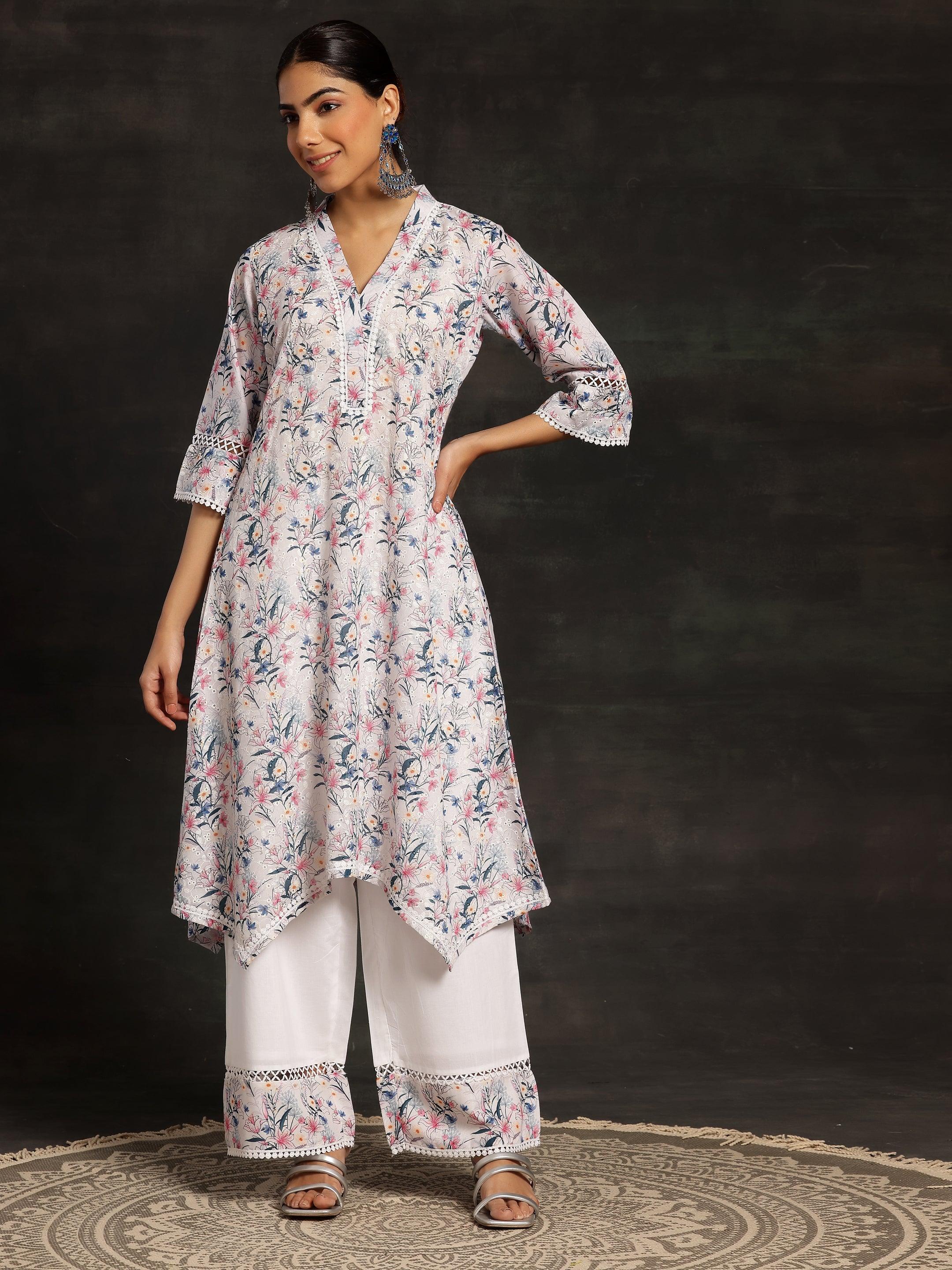 Multicoloured Printed Cotton A-Line Kurta With Palazzos