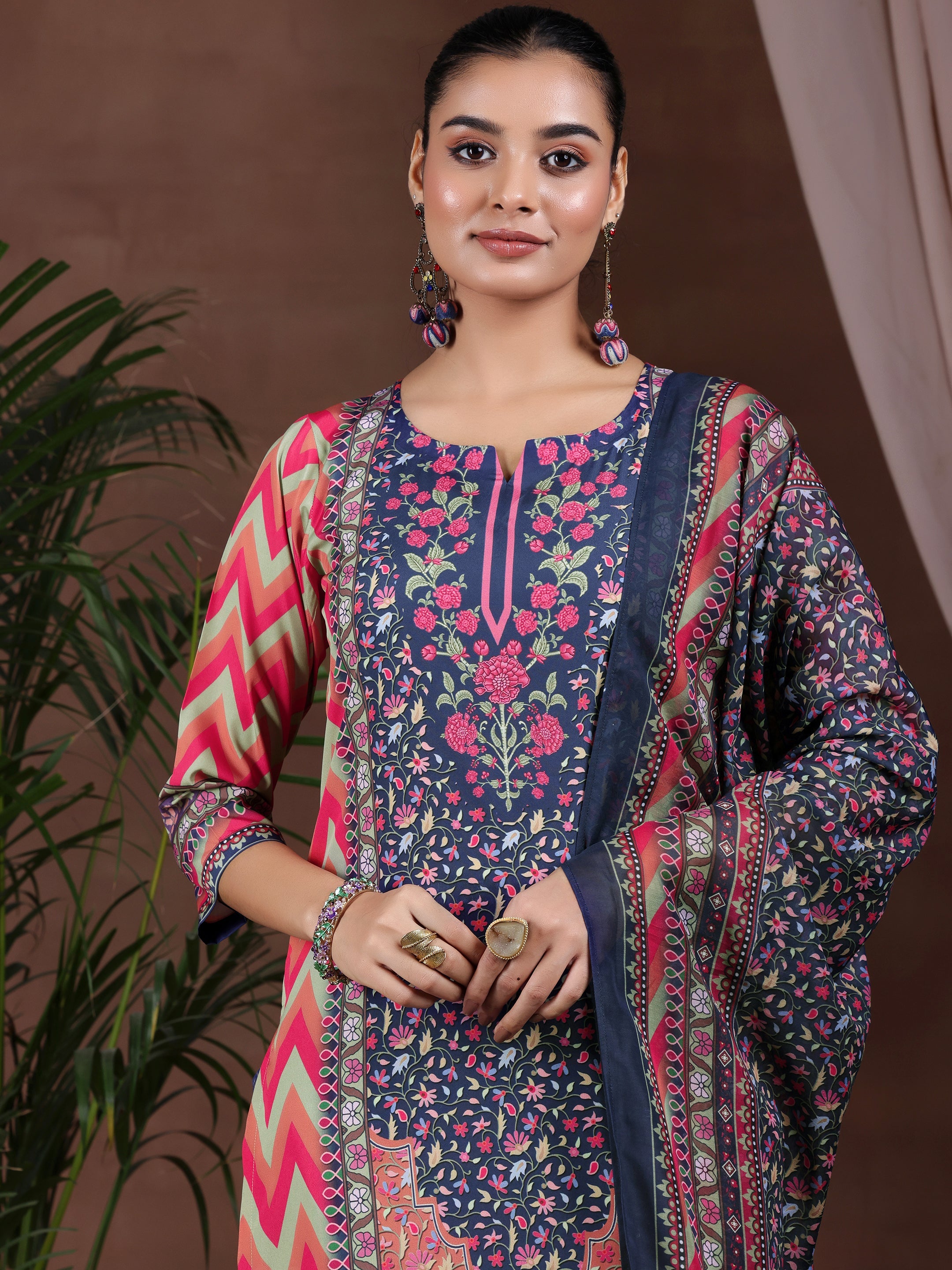 Multi Printed Poly Crepe Straight Suit With Dupatta