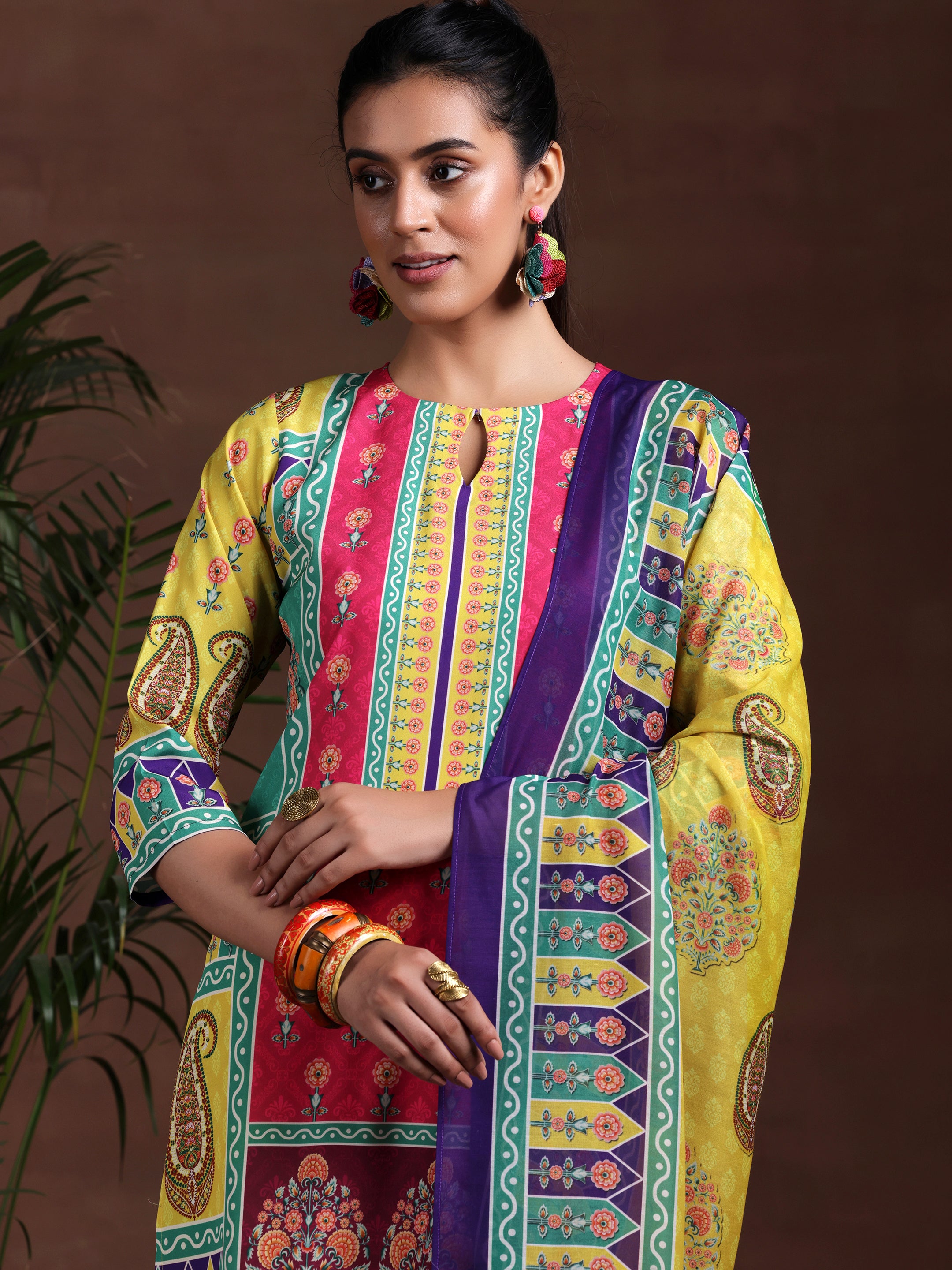 Multi Printed Poly Crepe Straight Suit With Dupatta