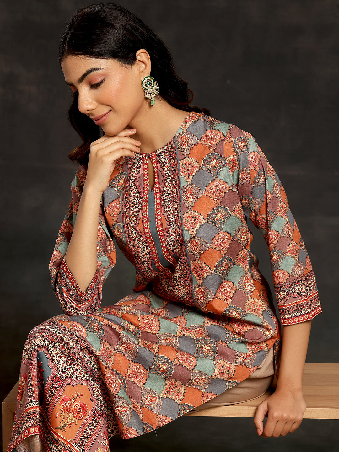 Multi Printed Crepe Straight Kurta