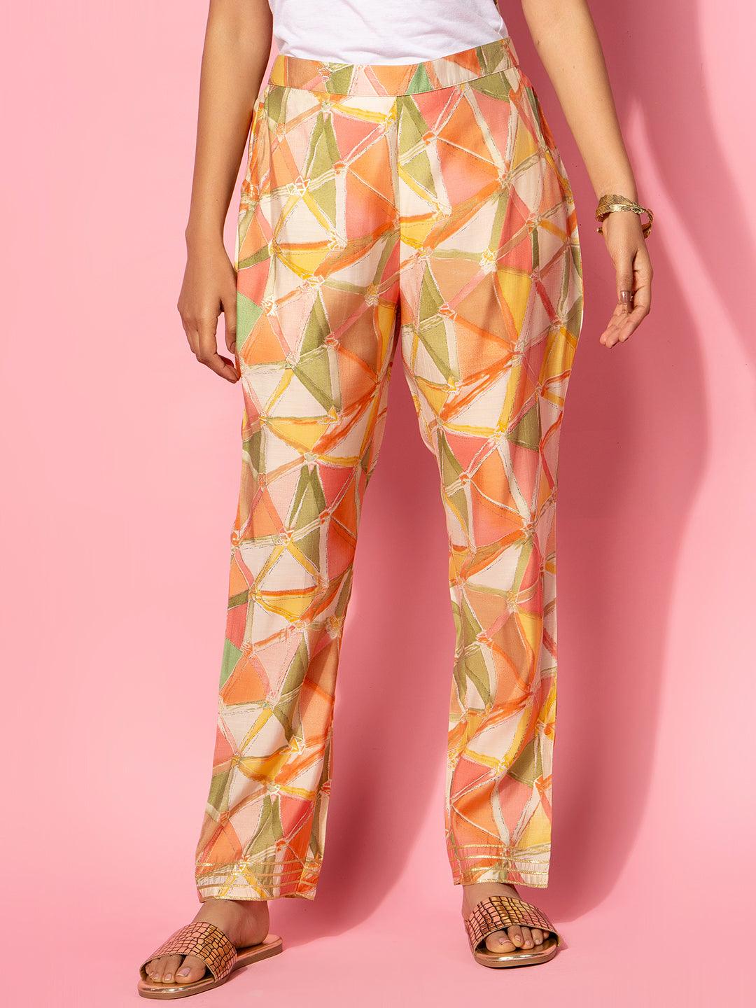 Peach Printed Silk Blend Co-Ords