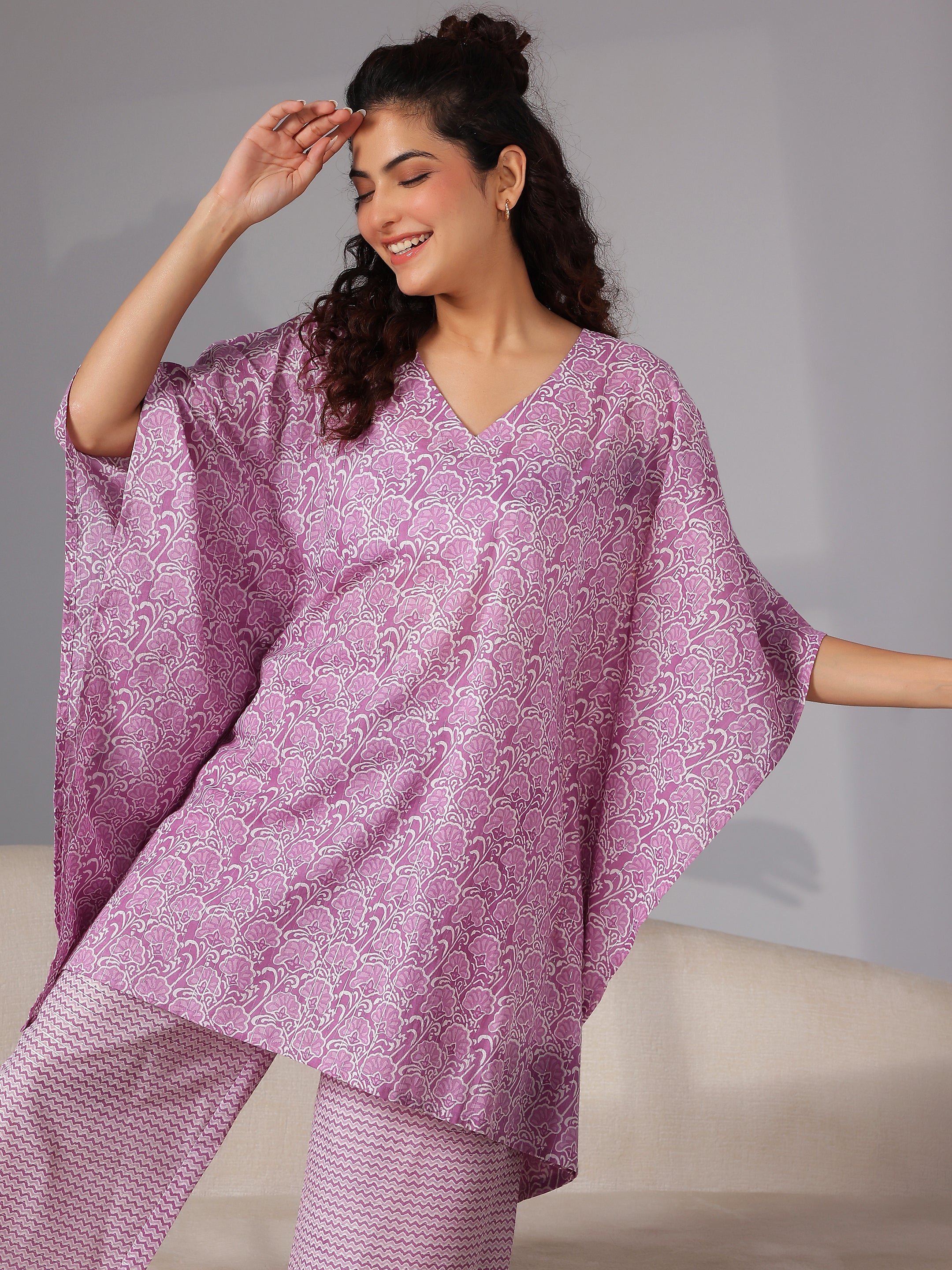 Purple Printed Cotton Night Suits