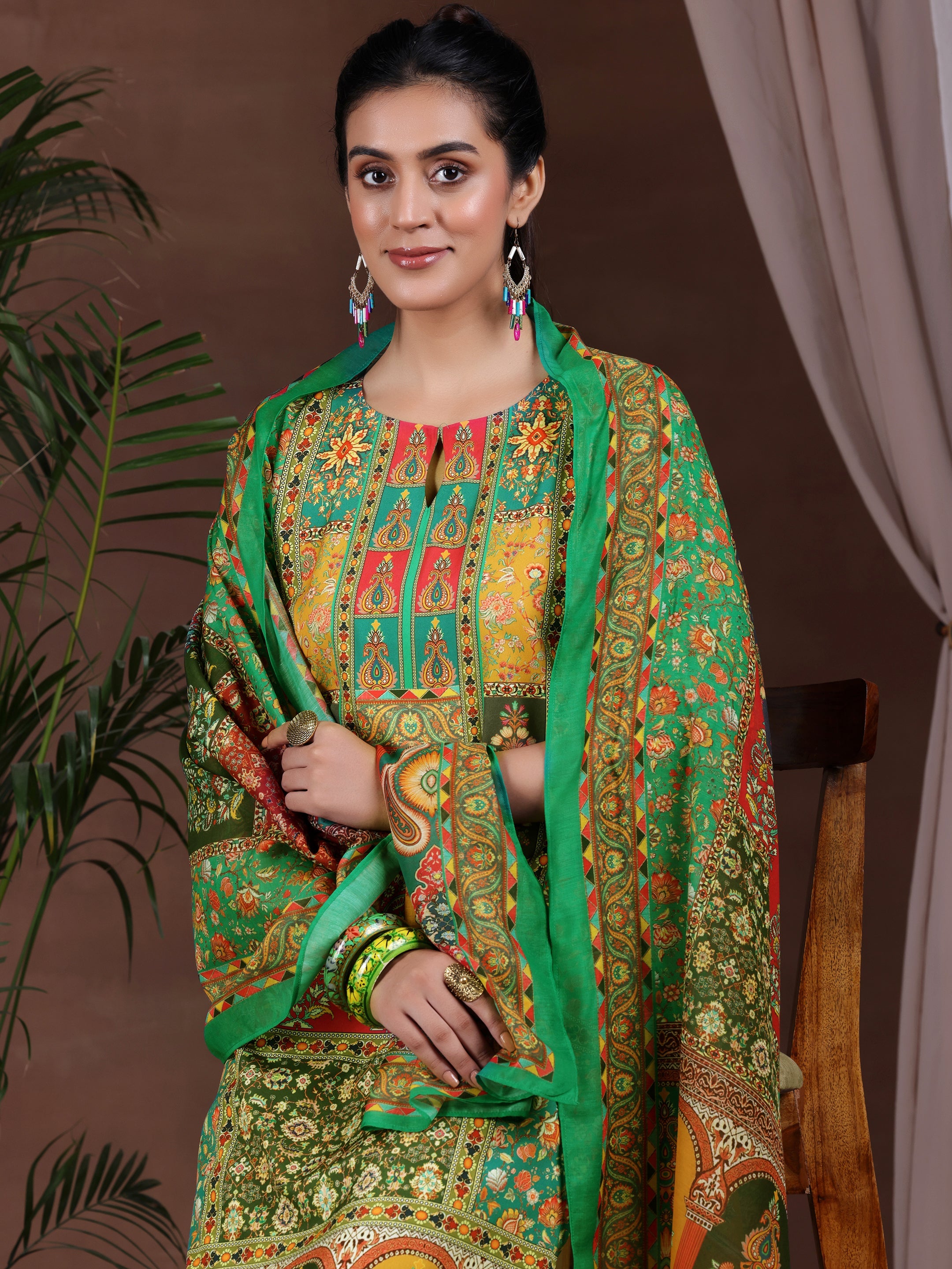 Multi Printed Poly Crepe Straight Suit With Dupatta