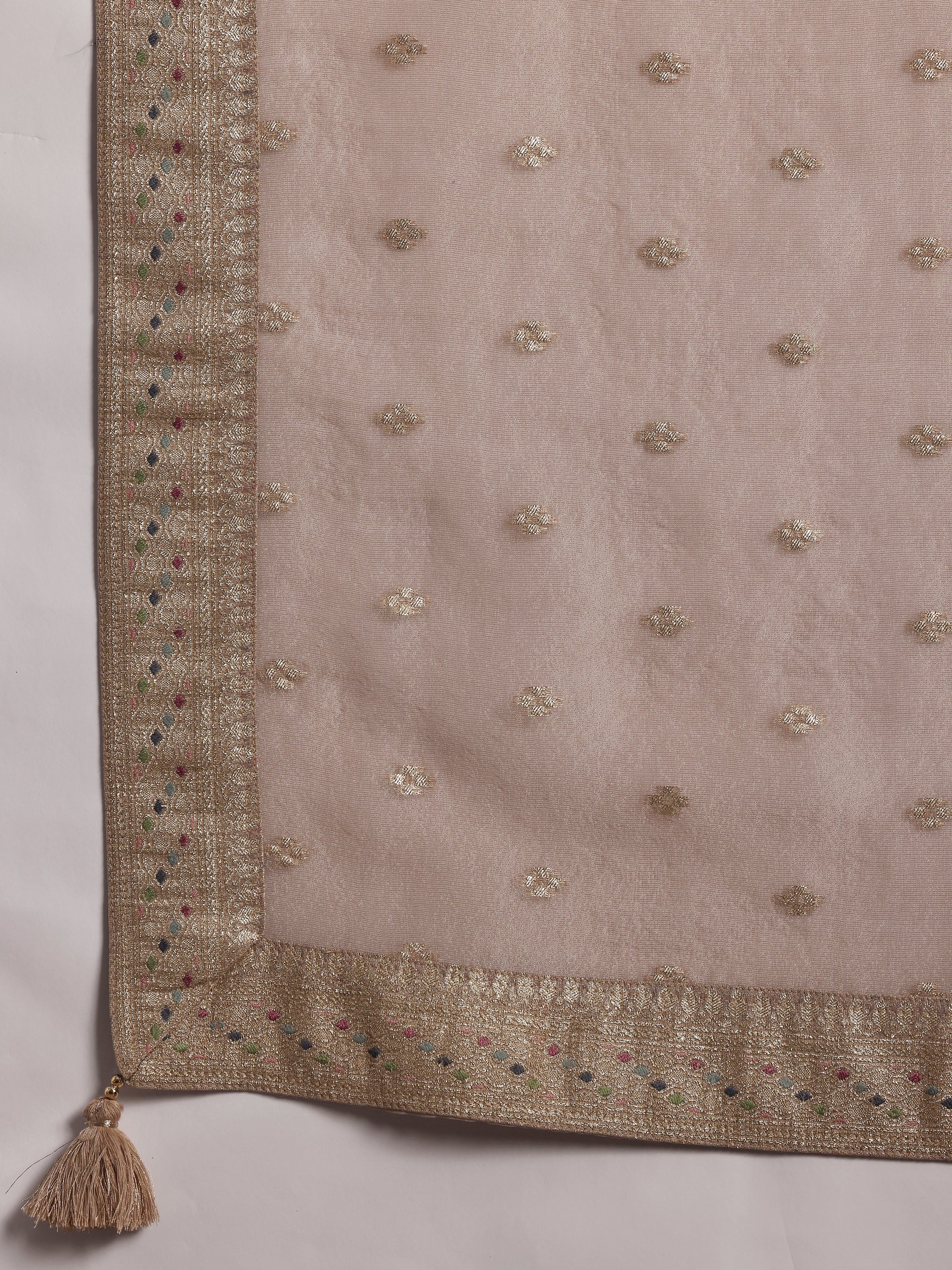 Brown Woven Design Chanderi Silk Straight Suit With Dupatta