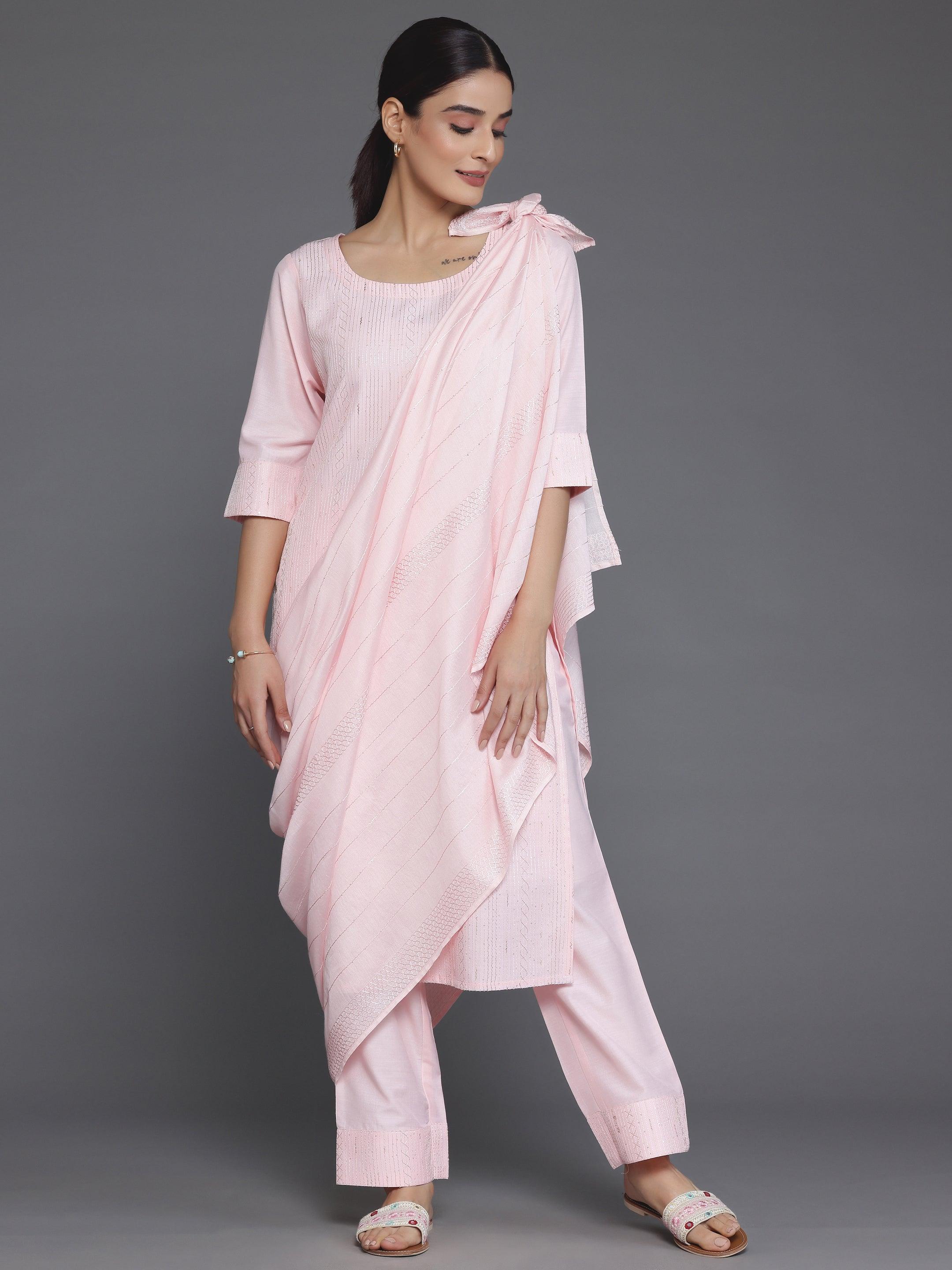 Peach Self Design Silk Blend Straight Suit With Dupatta