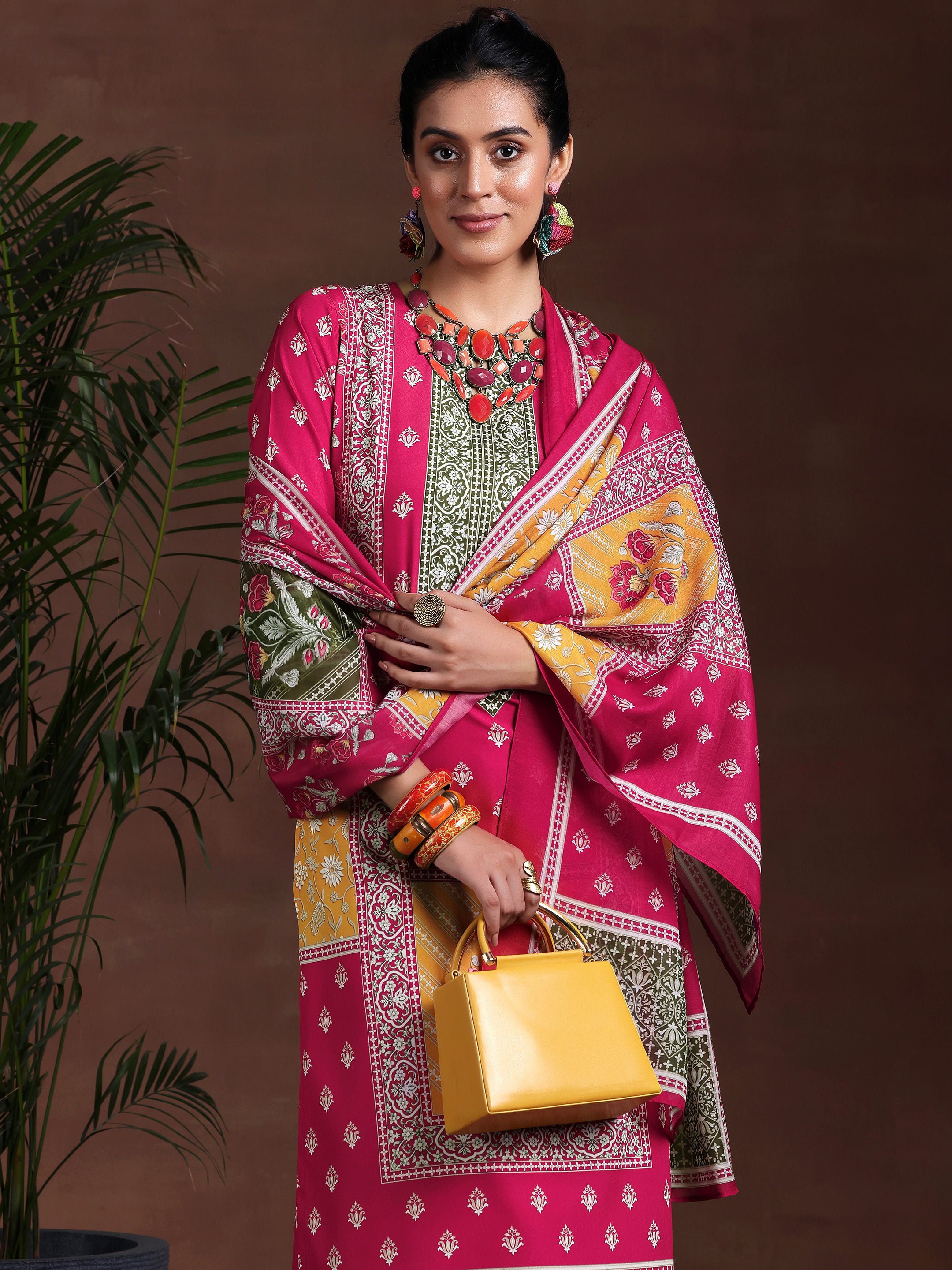 Multi Printed Poly Crepe Straight Suit With Dupatta