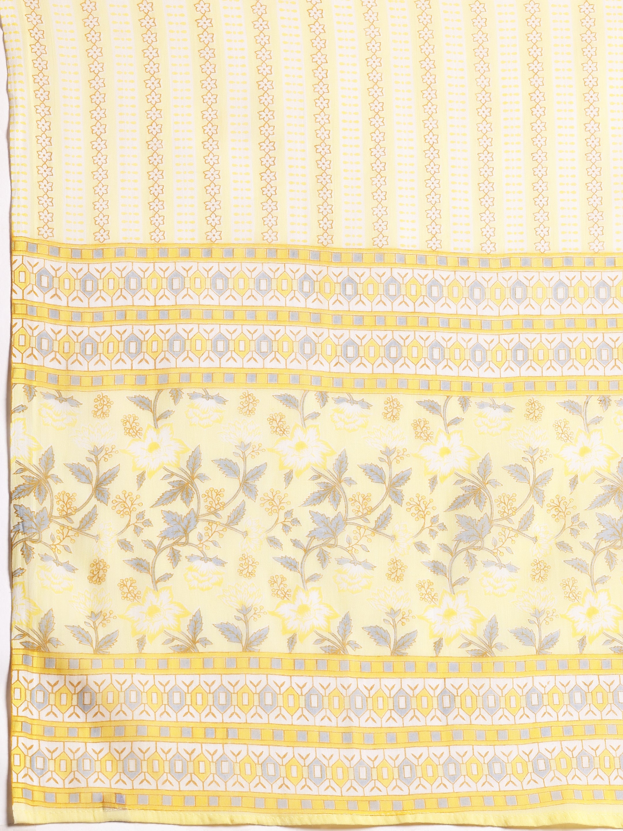 Yellow Printed Cotton Straight Suit With Dupatta