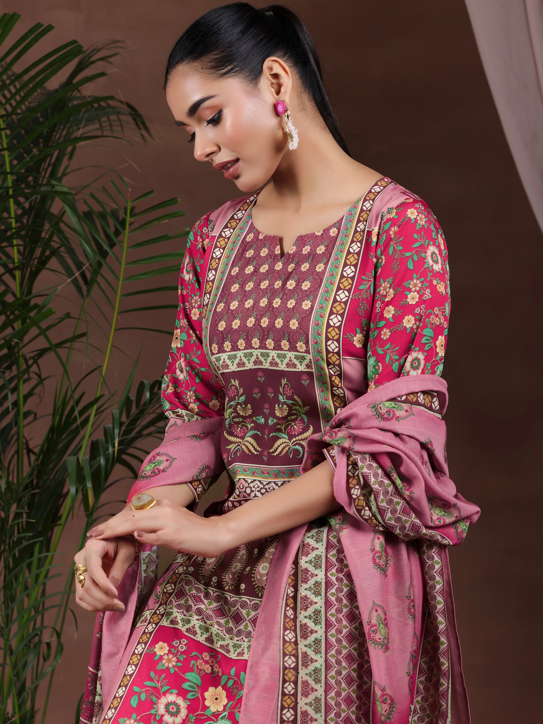 Multi Printed Poly Crepe Straight Suit With Dupatta