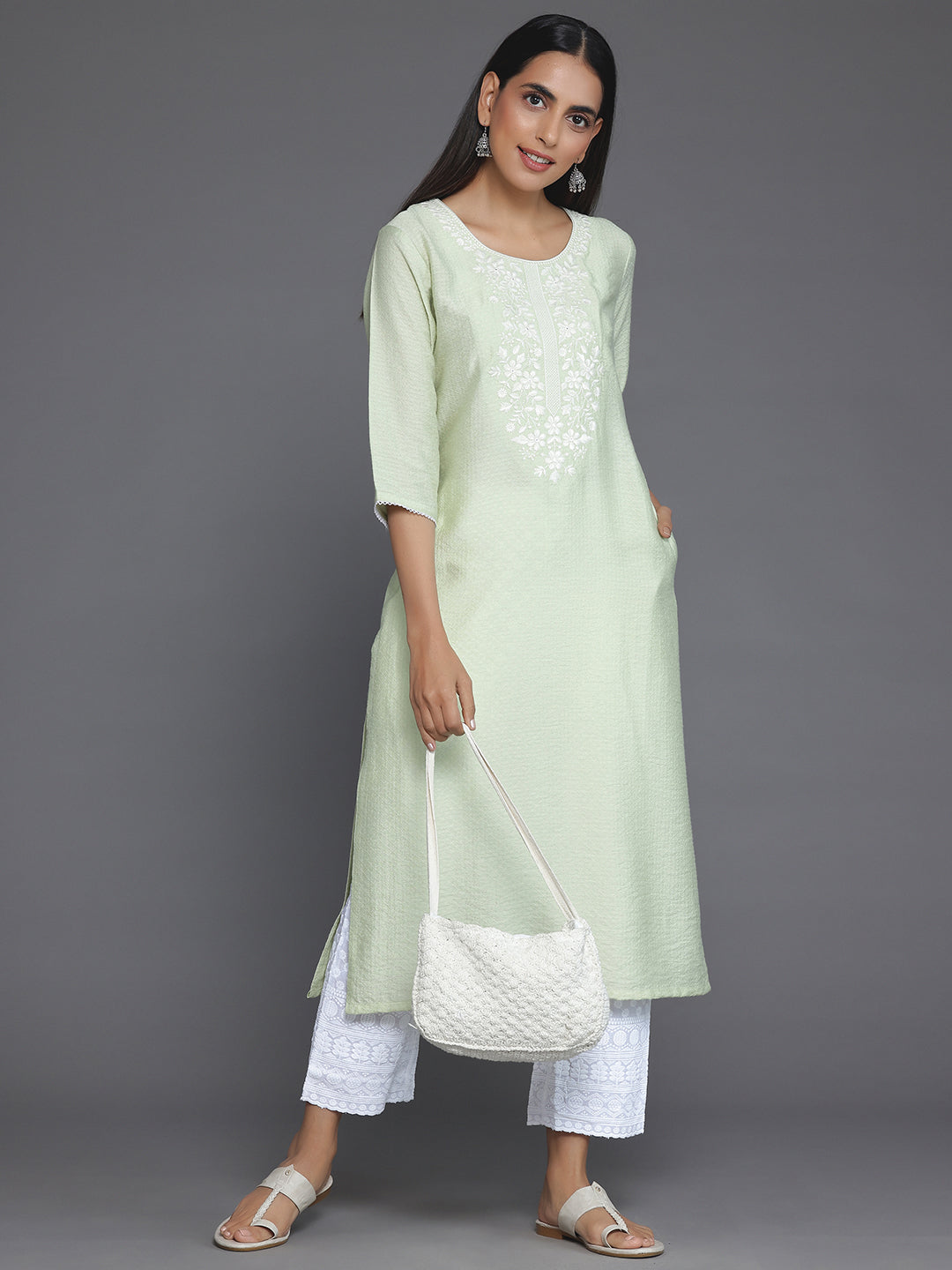 Green Yoke Design Silk Straight Kurta