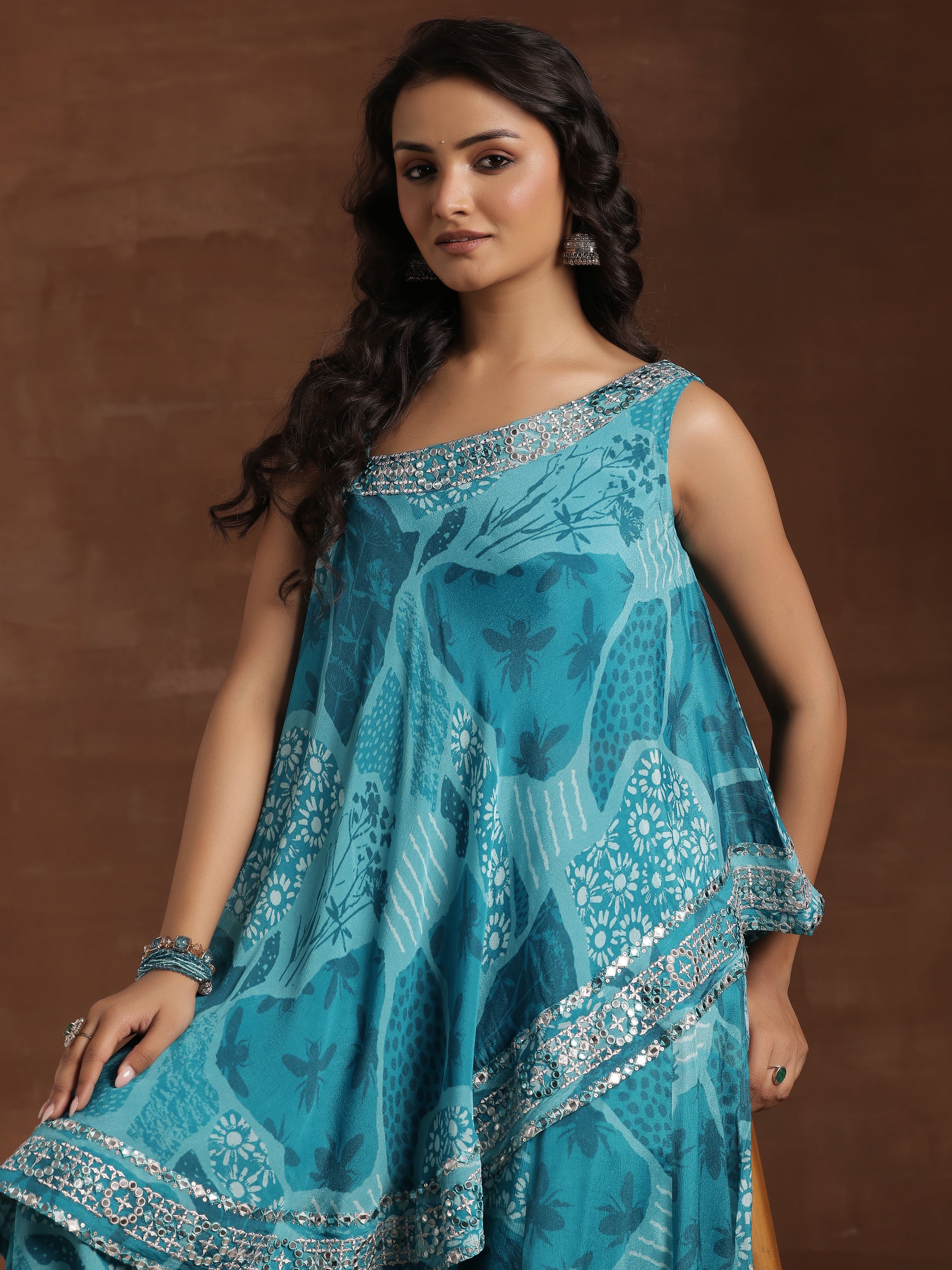 Blue Printed Silk Blend Co-Ords