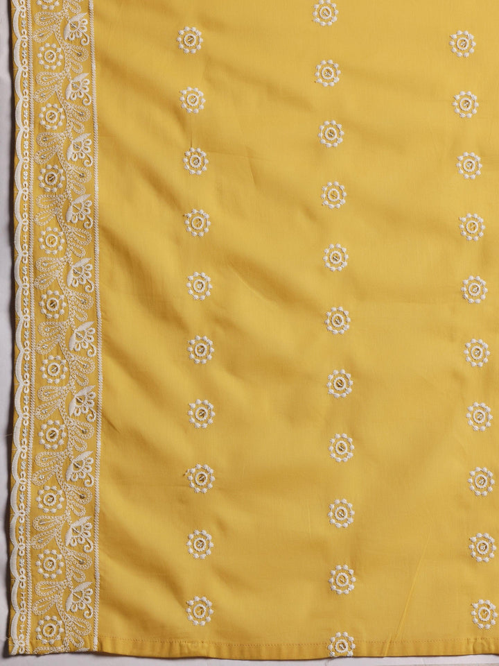 Surajmukhi Mustard Embroidered Cotton Straight Kurta With Sharara & Dupatta - ShopLibas