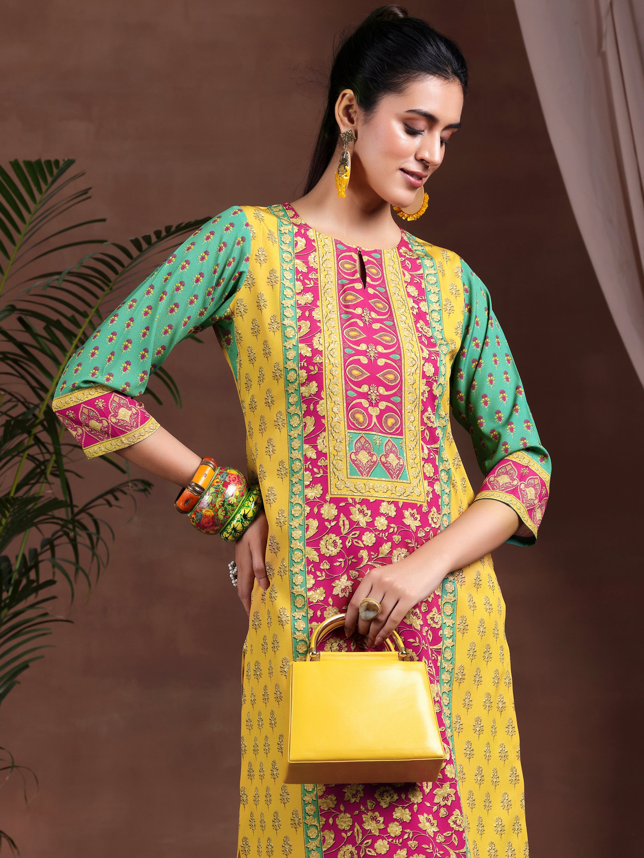 Multi Printed Poly Crepe Straight Suit With Dupatta