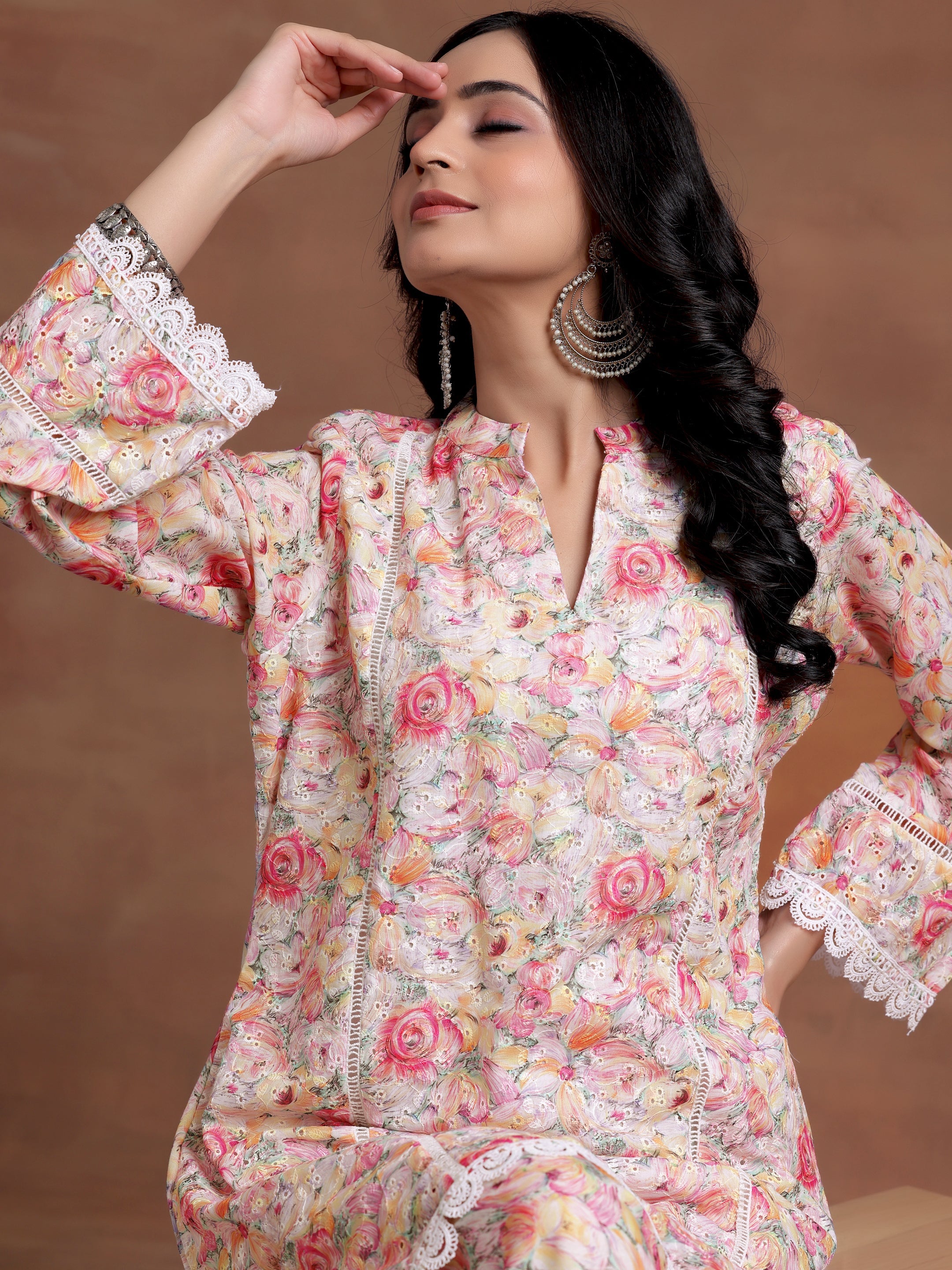 Multi Printed Cotton A-Line Kurta With Palazzos