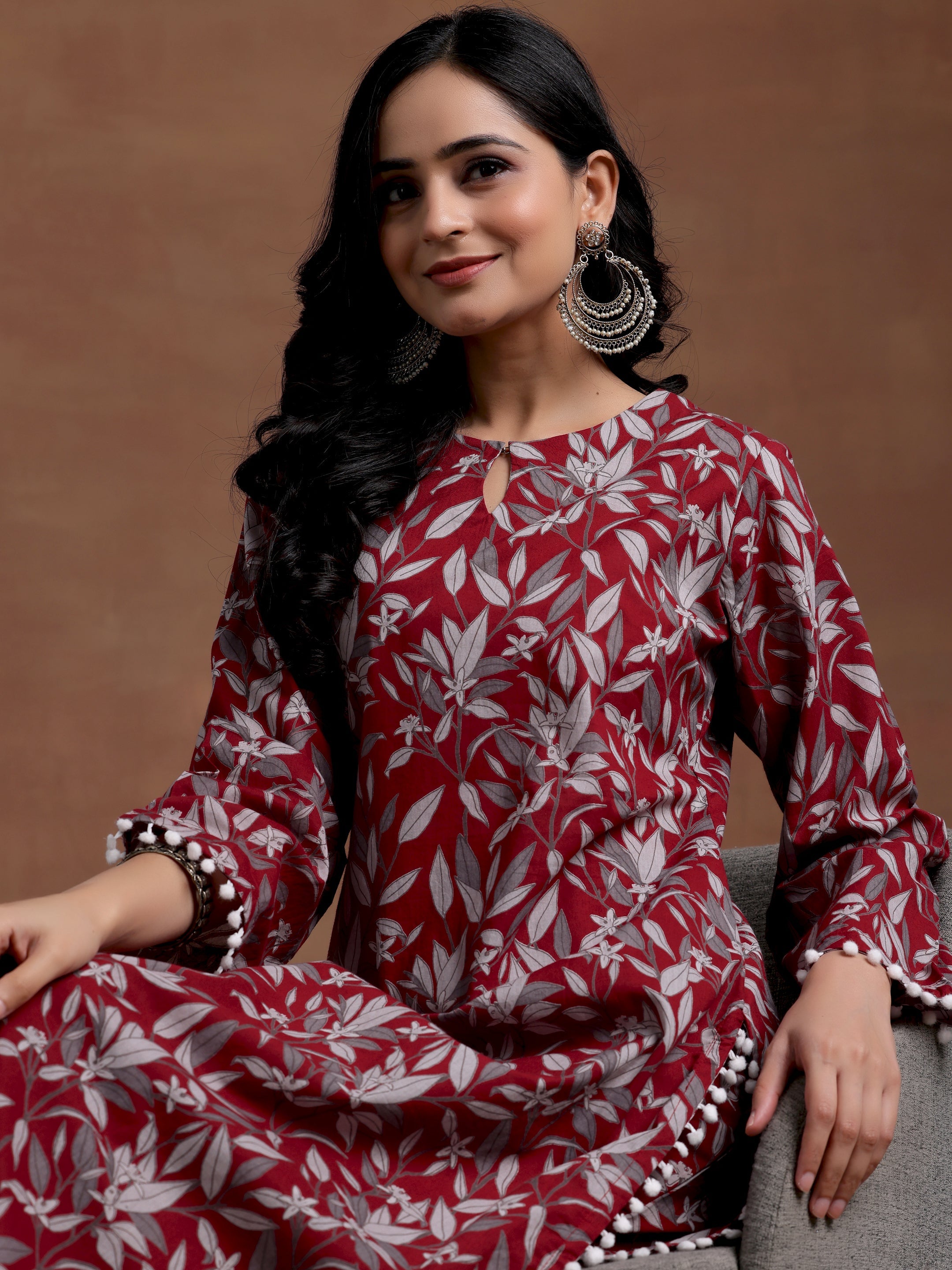 Rust Printed Cotton Pathani Kurta Set