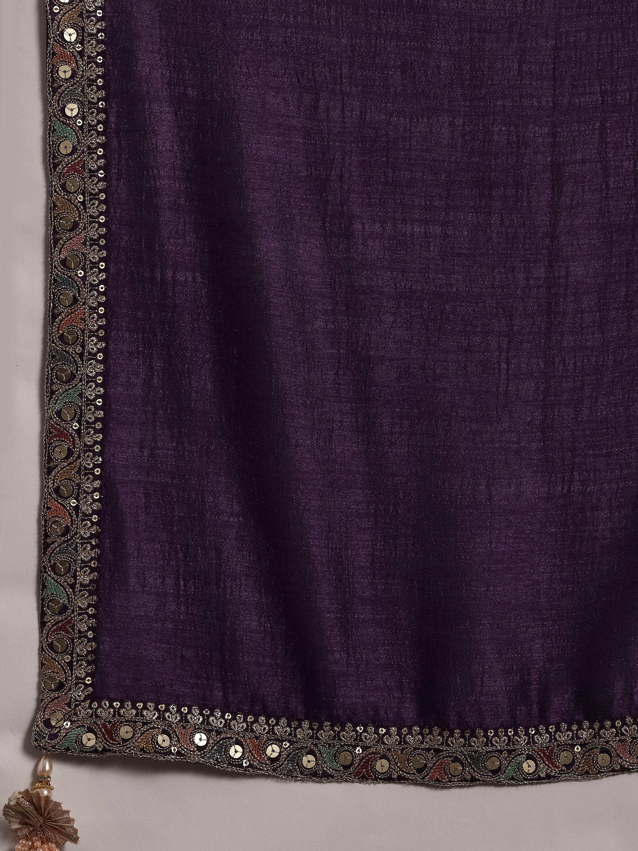 Adaa Purple Embroidered Silk Blend Straight Kurta With Palazzos & Dupatta