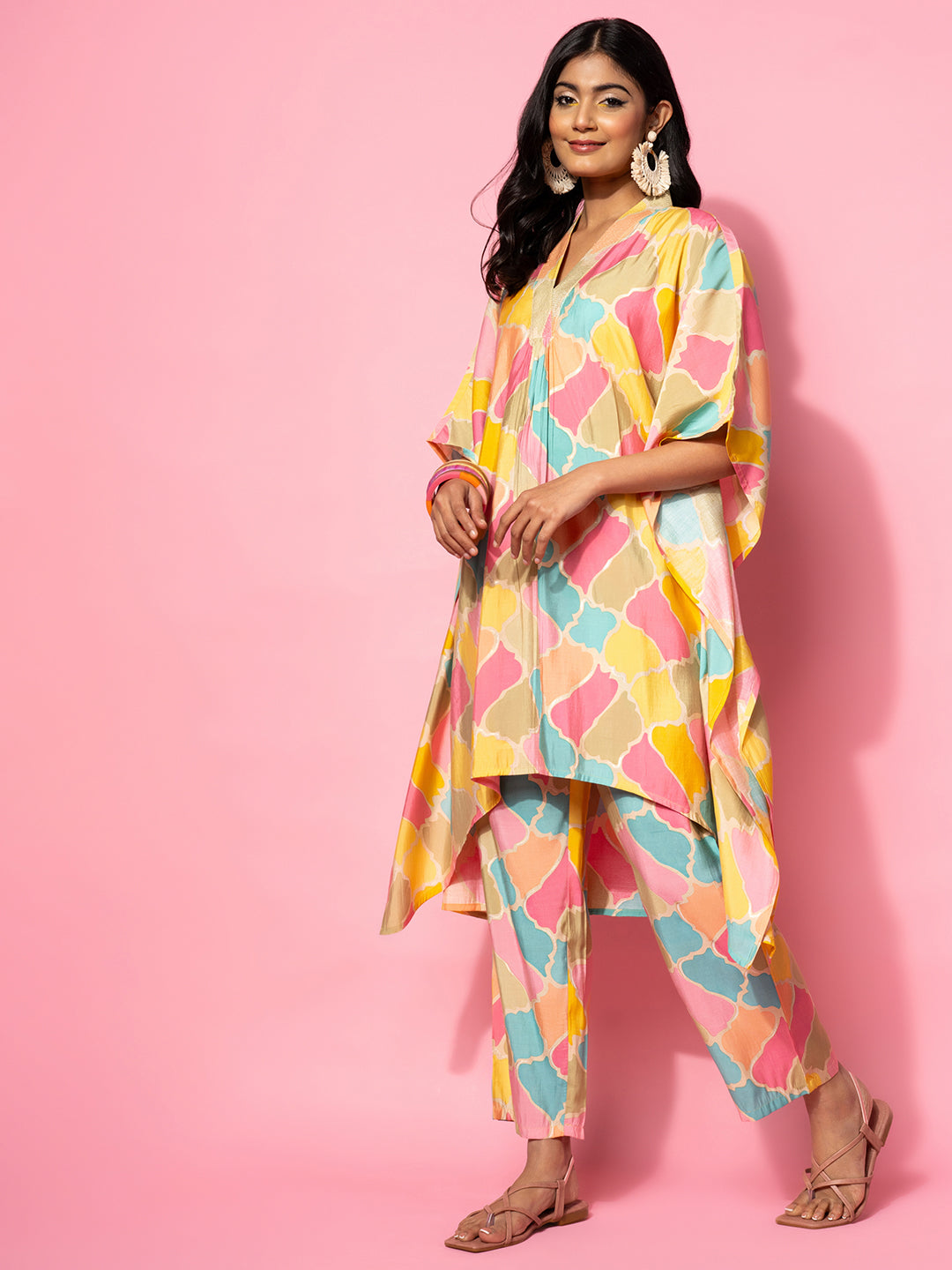 Multicoloured Printed Silk Blend Co-Ords