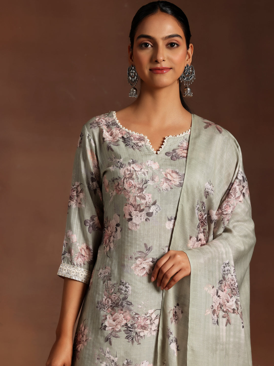 Green Printed Cotton Straight Kurta With Salwar & Dupatta - ShopLibas