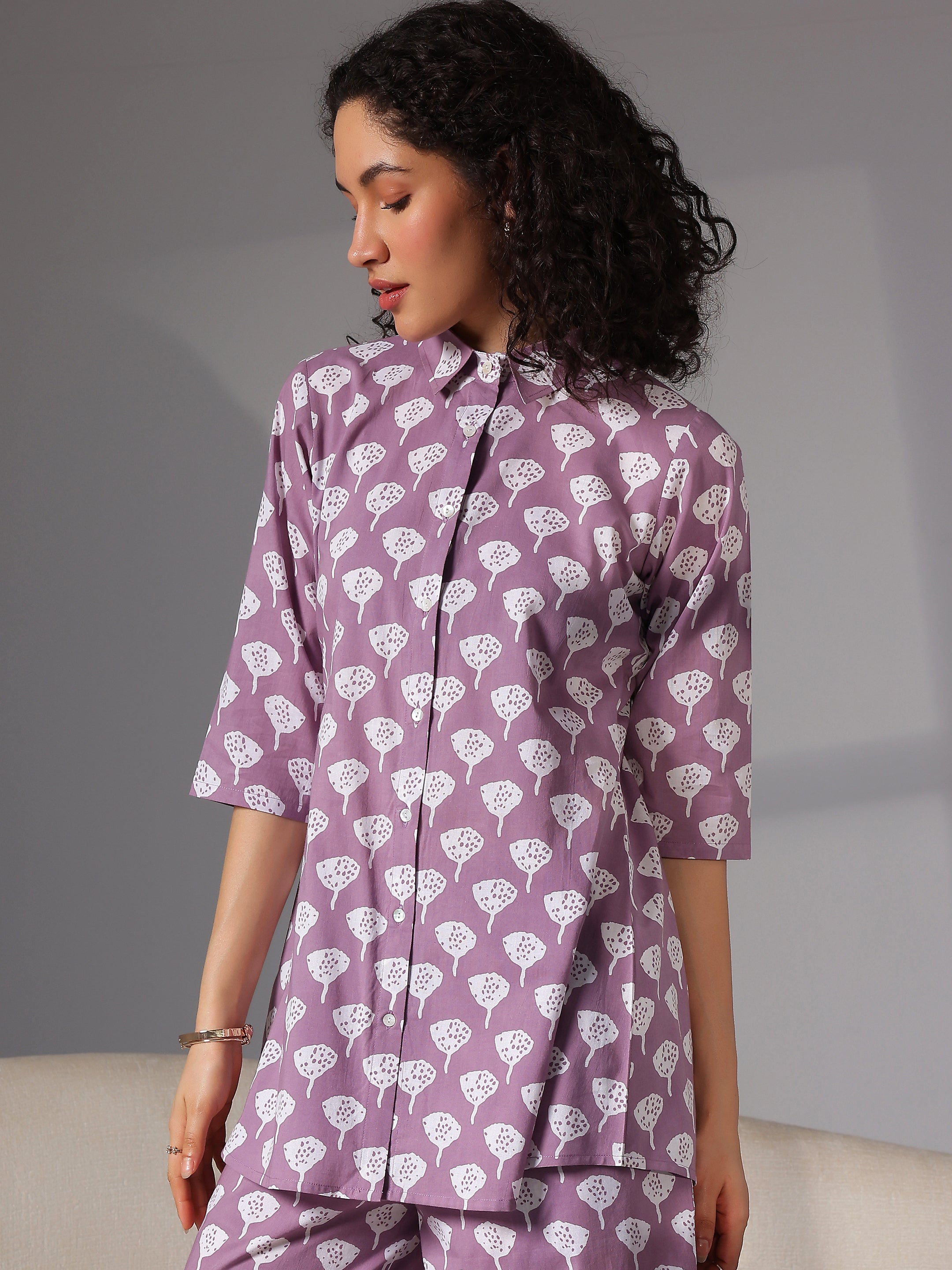 Purple Printed Cotton Night Suits