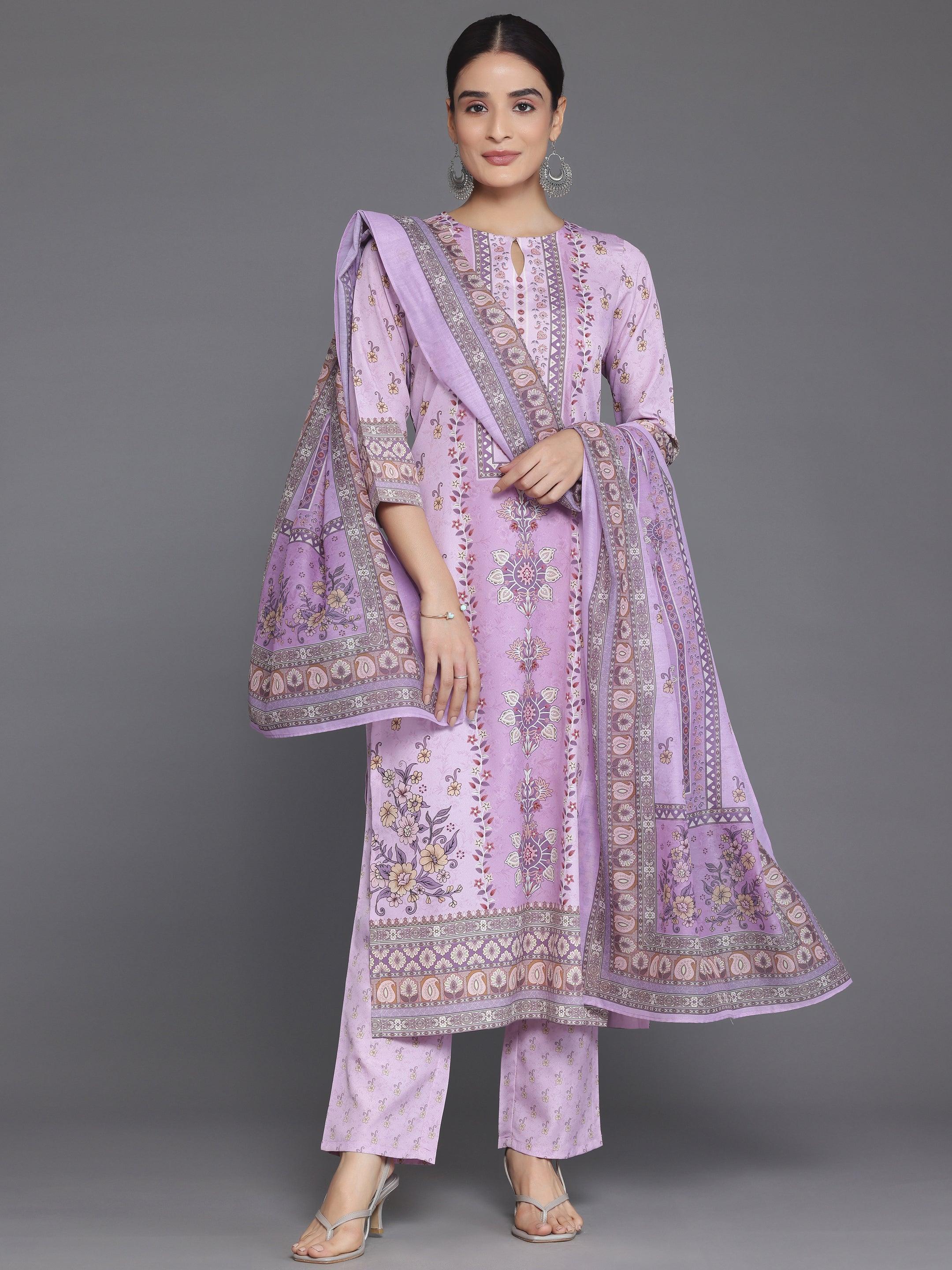 Pink Printed Poly Crepe Straight Suit With Dupatta