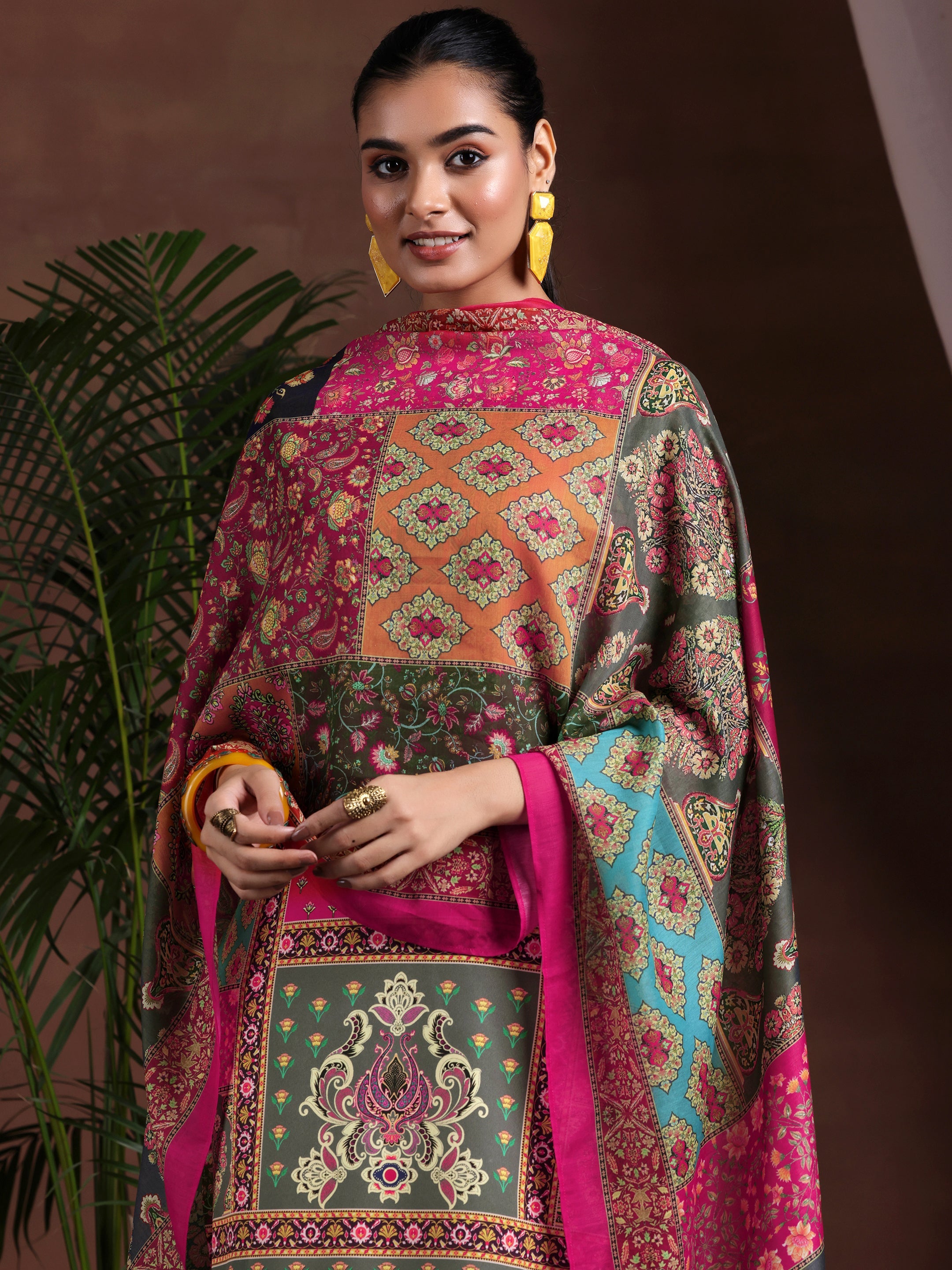 Multi Printed Poly Crepe Straight Suit With Dupatta