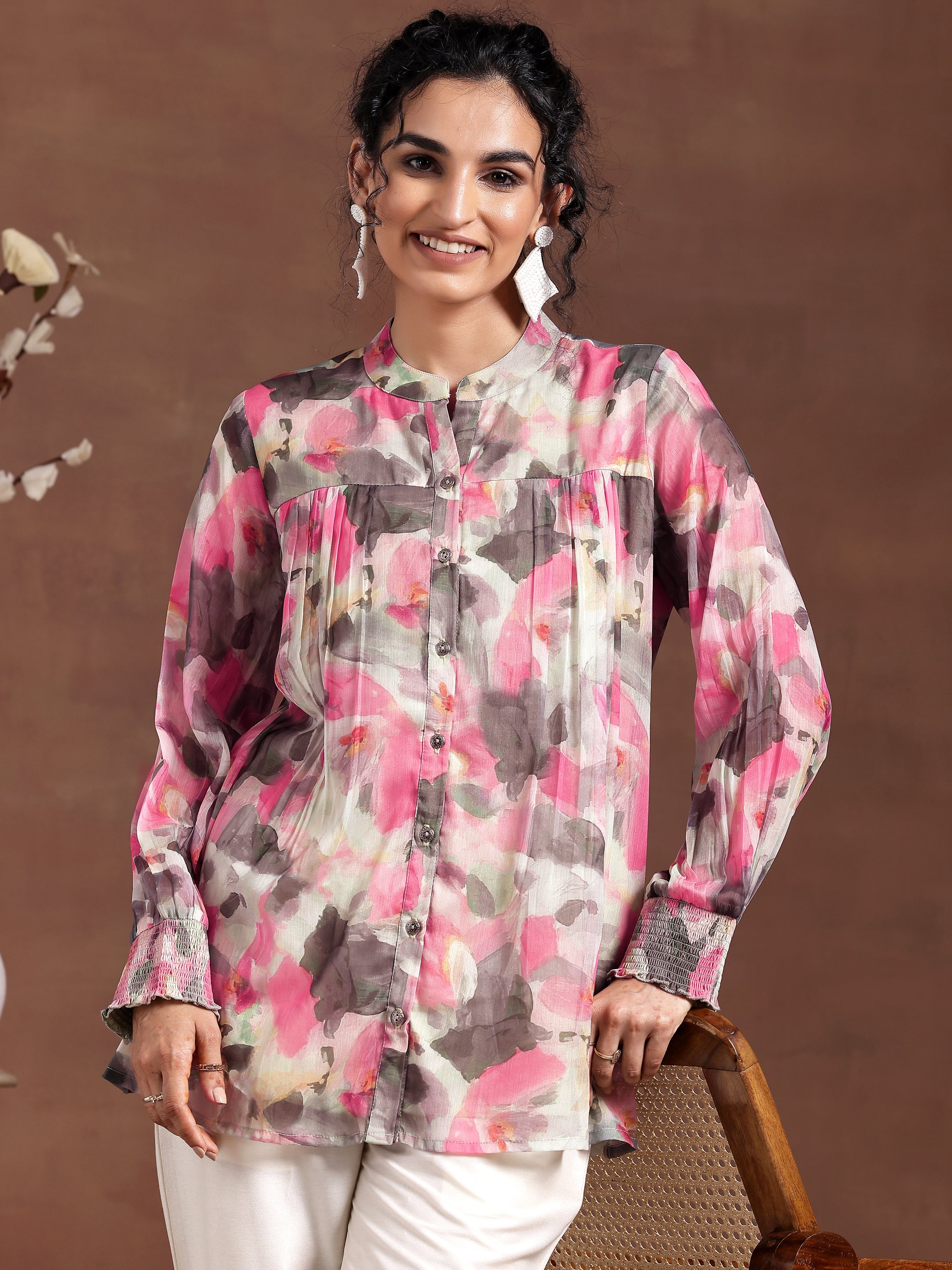 Green Printed Chiffon A-Line Kurti