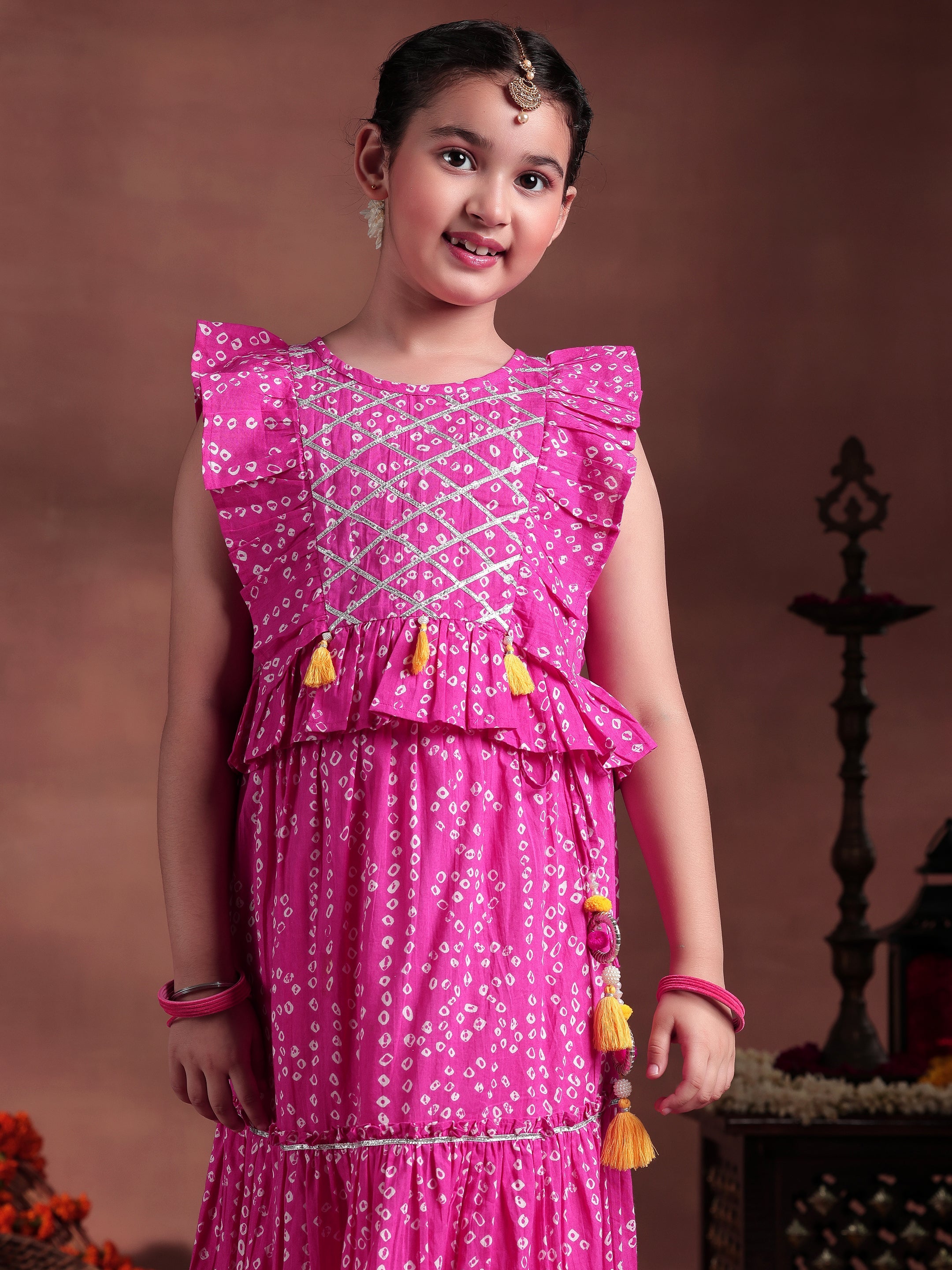 Kids Pink Printed Cotton Ready to Wear Lehenga Choli