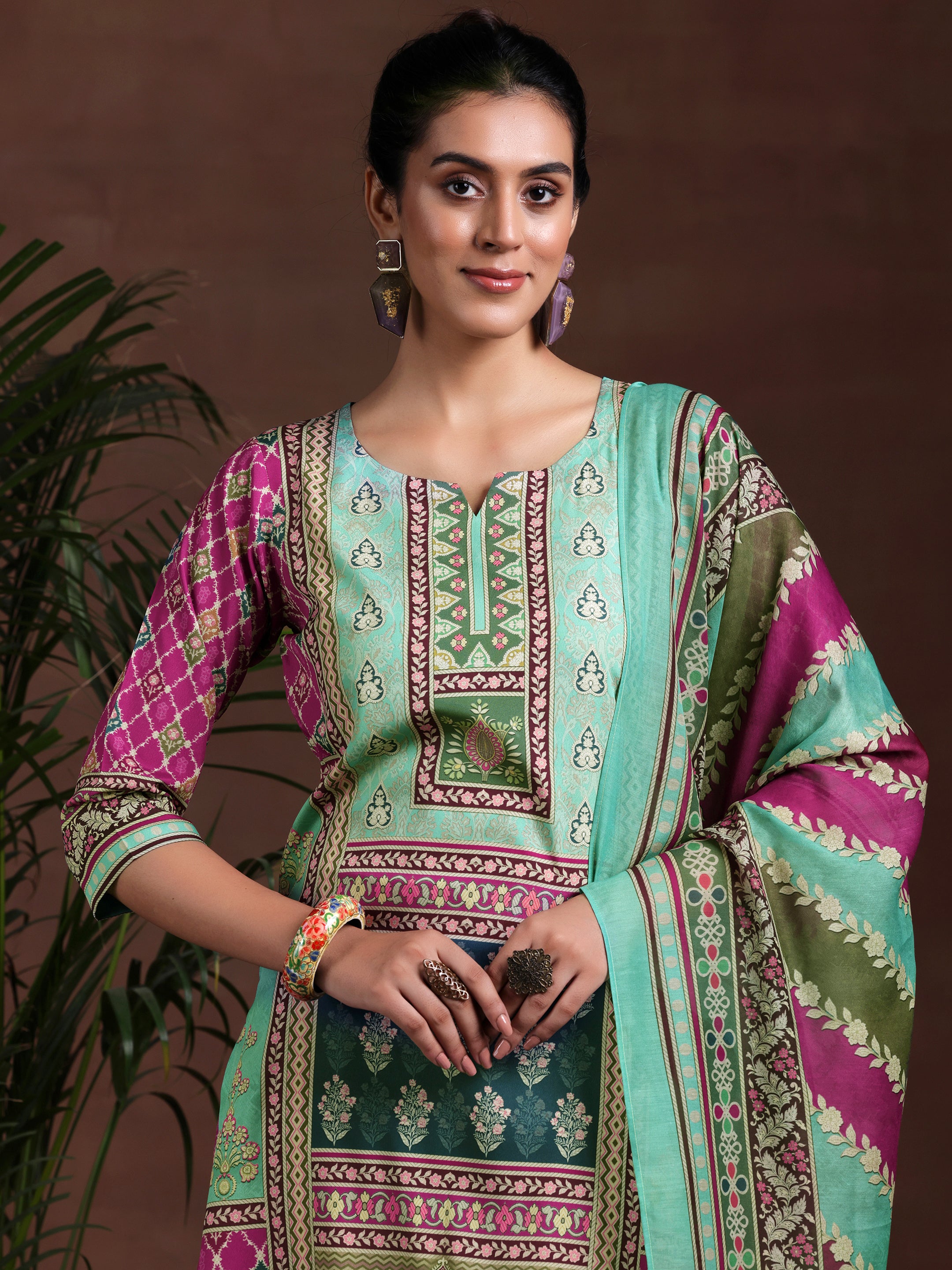 Multi Printed Poly Crepe Straight Suit With Dupatta