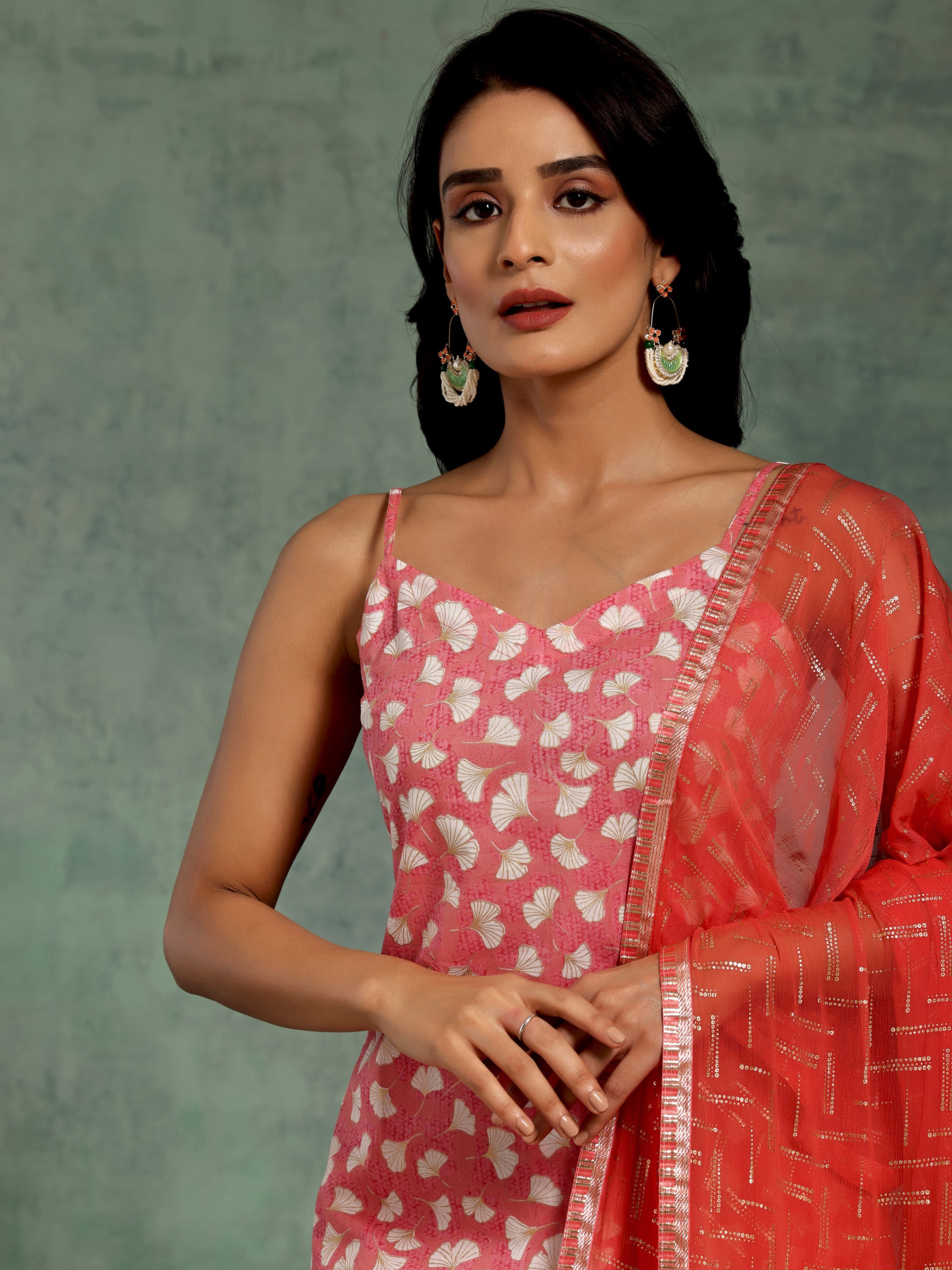 Coral Printed Cotton Straight Suit With Dupatta