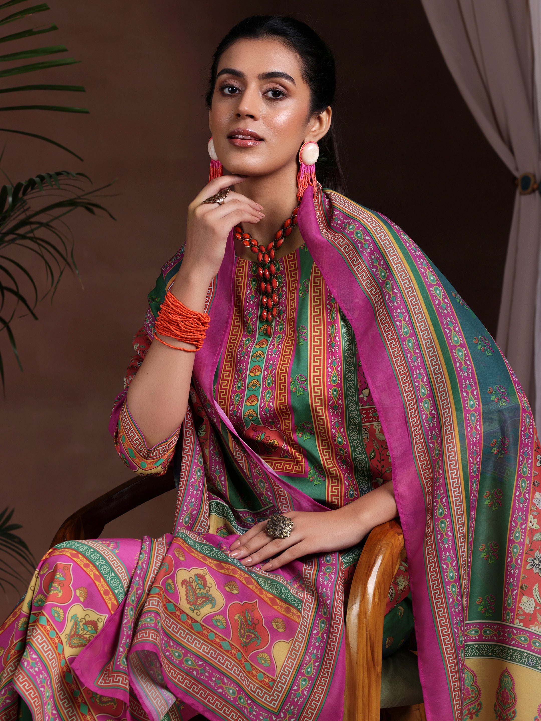 Multi Printed Poly Crepe Straight Suit With Dupatta