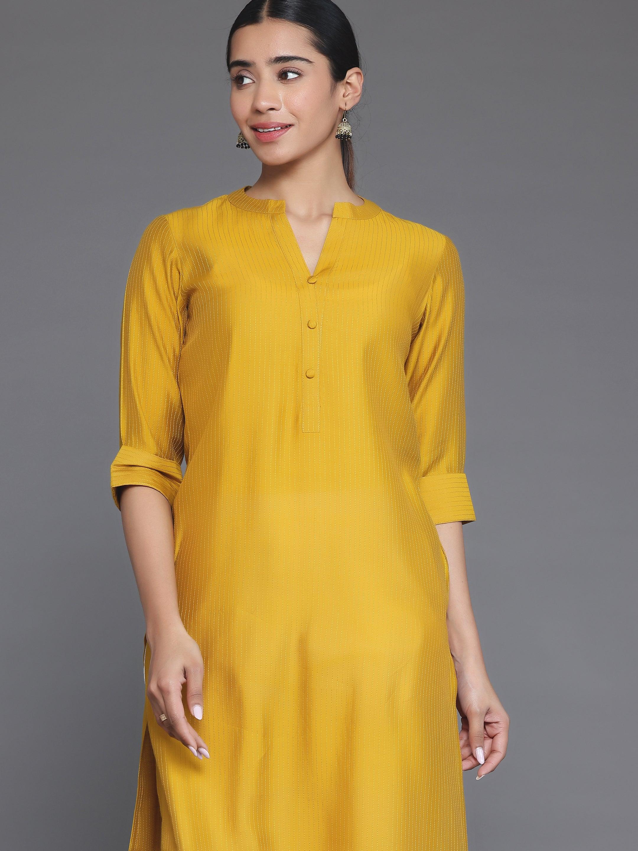 Mustard Woven Design Silk Straight Kurta