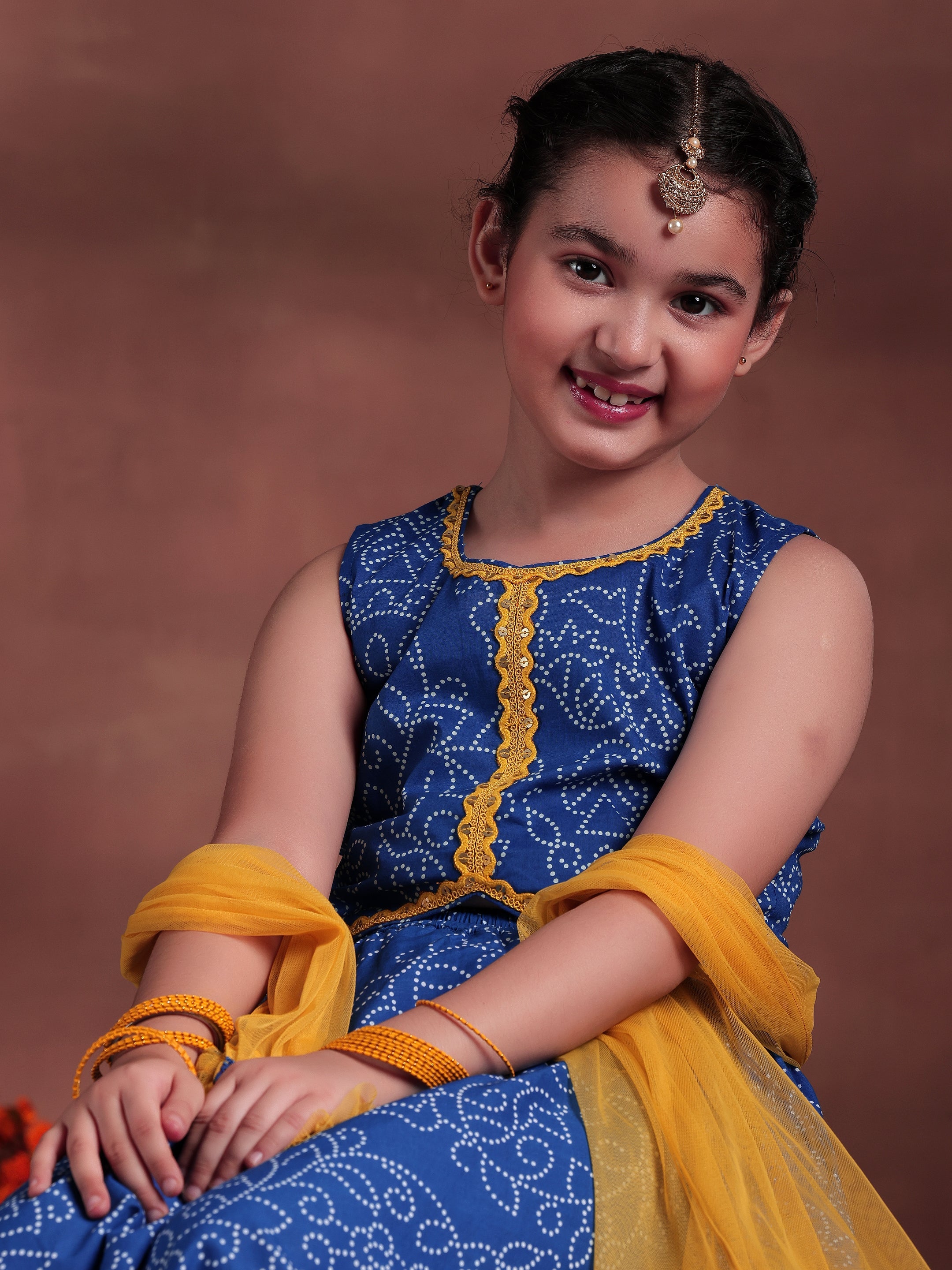 Kids Blue Printed Cotton Ready to Wear Lehenga Choli