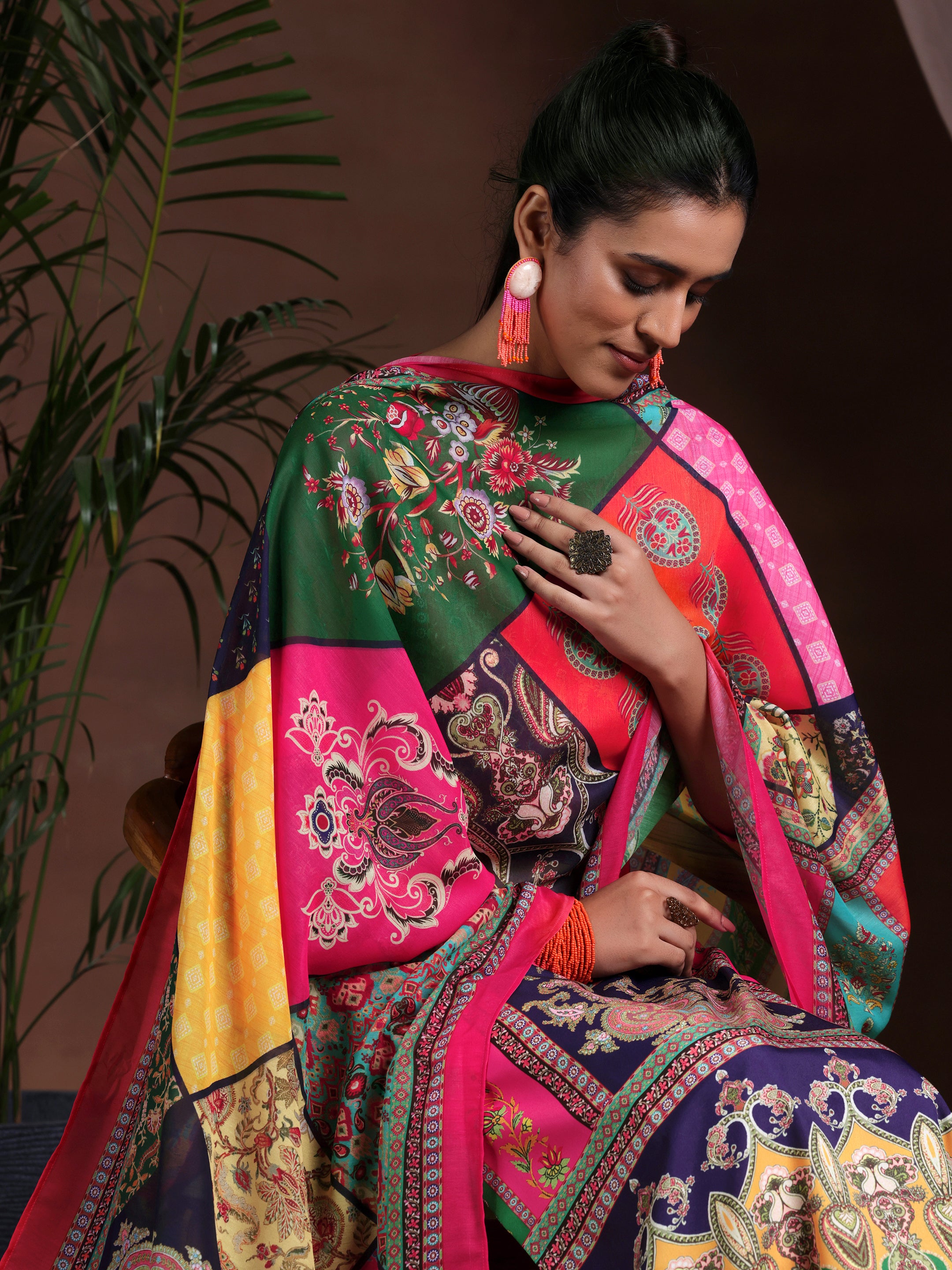 Multi Printed Poly Crepe Straight Suit With Dupatta